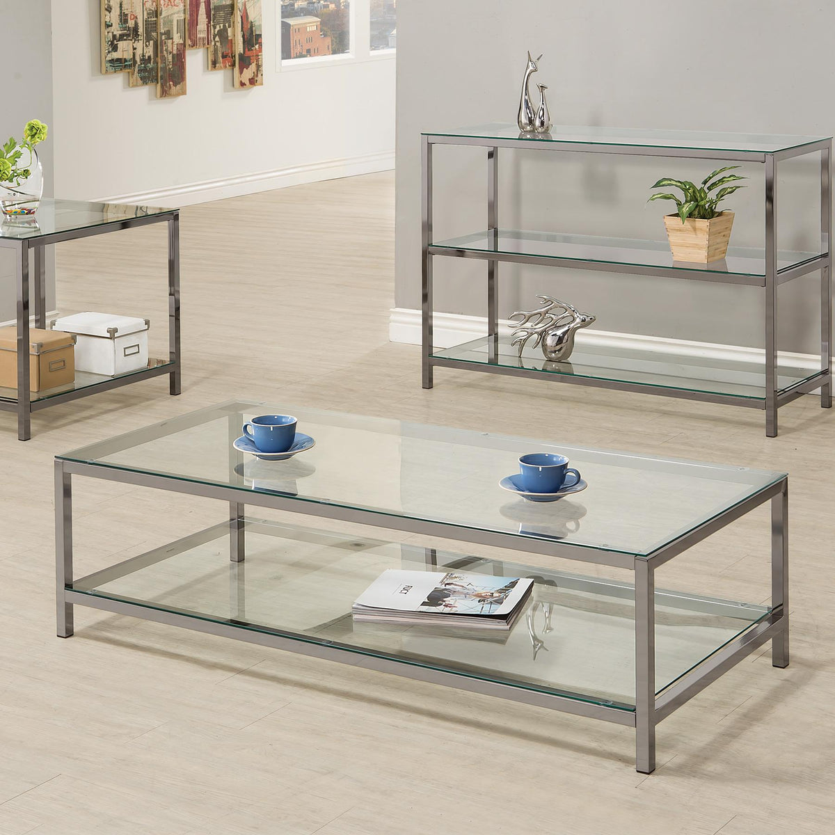 Coaster Furniture Trini 720228 1-shelf Glass Top Coffee Table - Black Nickel IMAGE 2