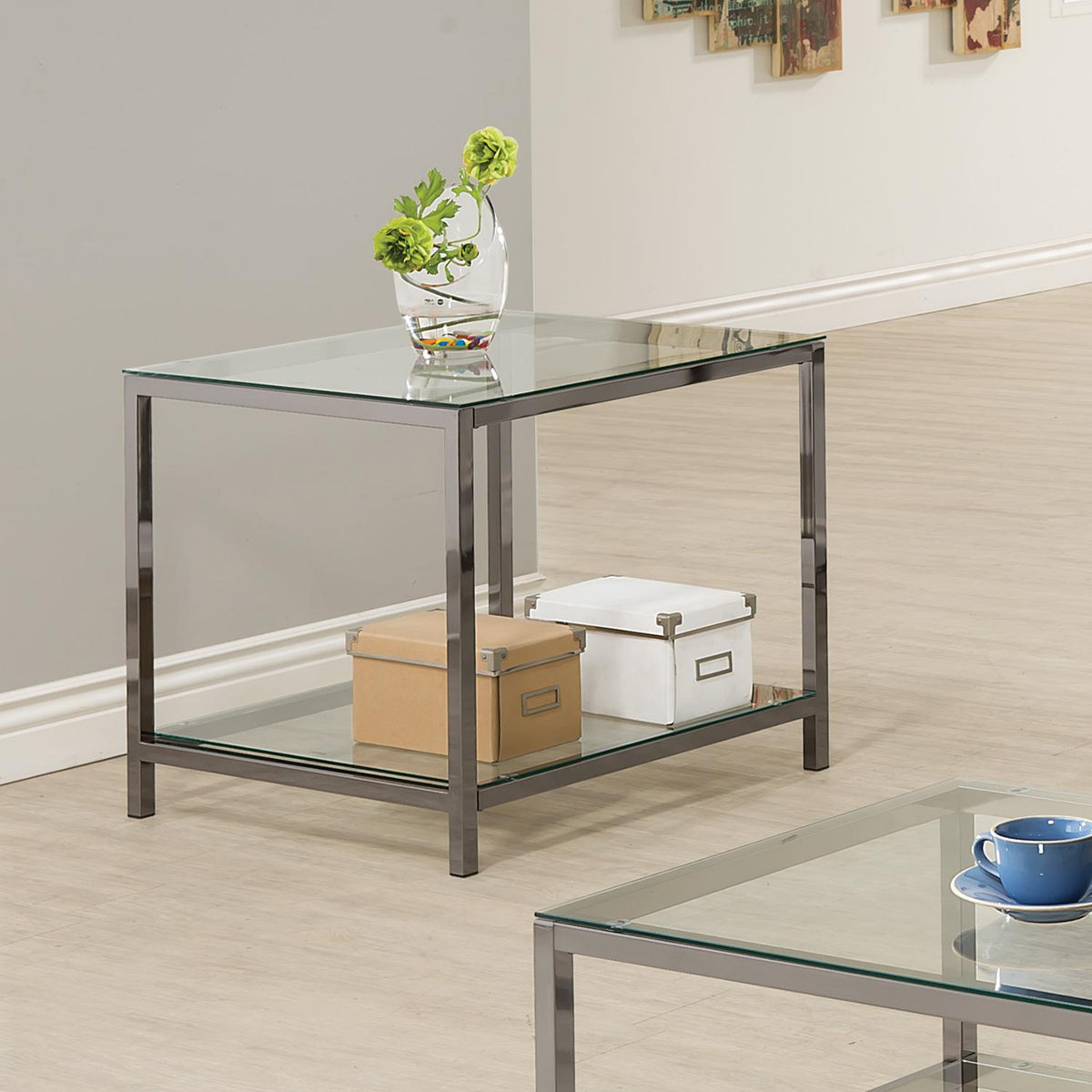 Coaster Furniture Trini 720227 1-shelf Glass Top Side End Table - Black Nickel IMAGE 2