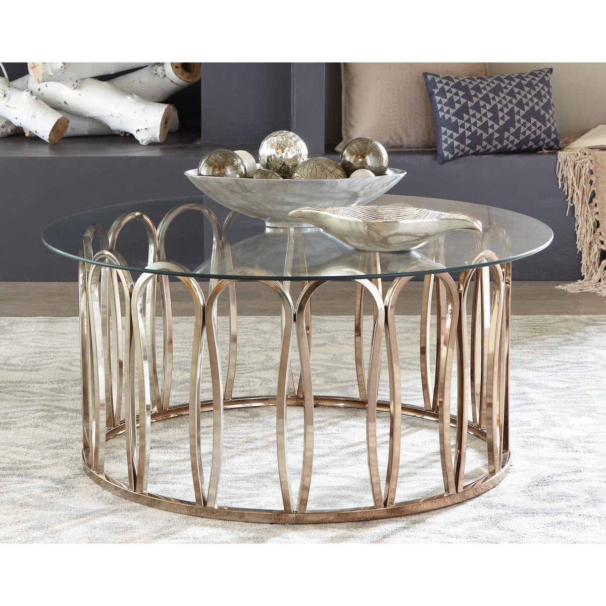 Coaster Furniture Monett 708058 Round Glass Top Coffee Table - Chocolate Chrome IMAGE 2
