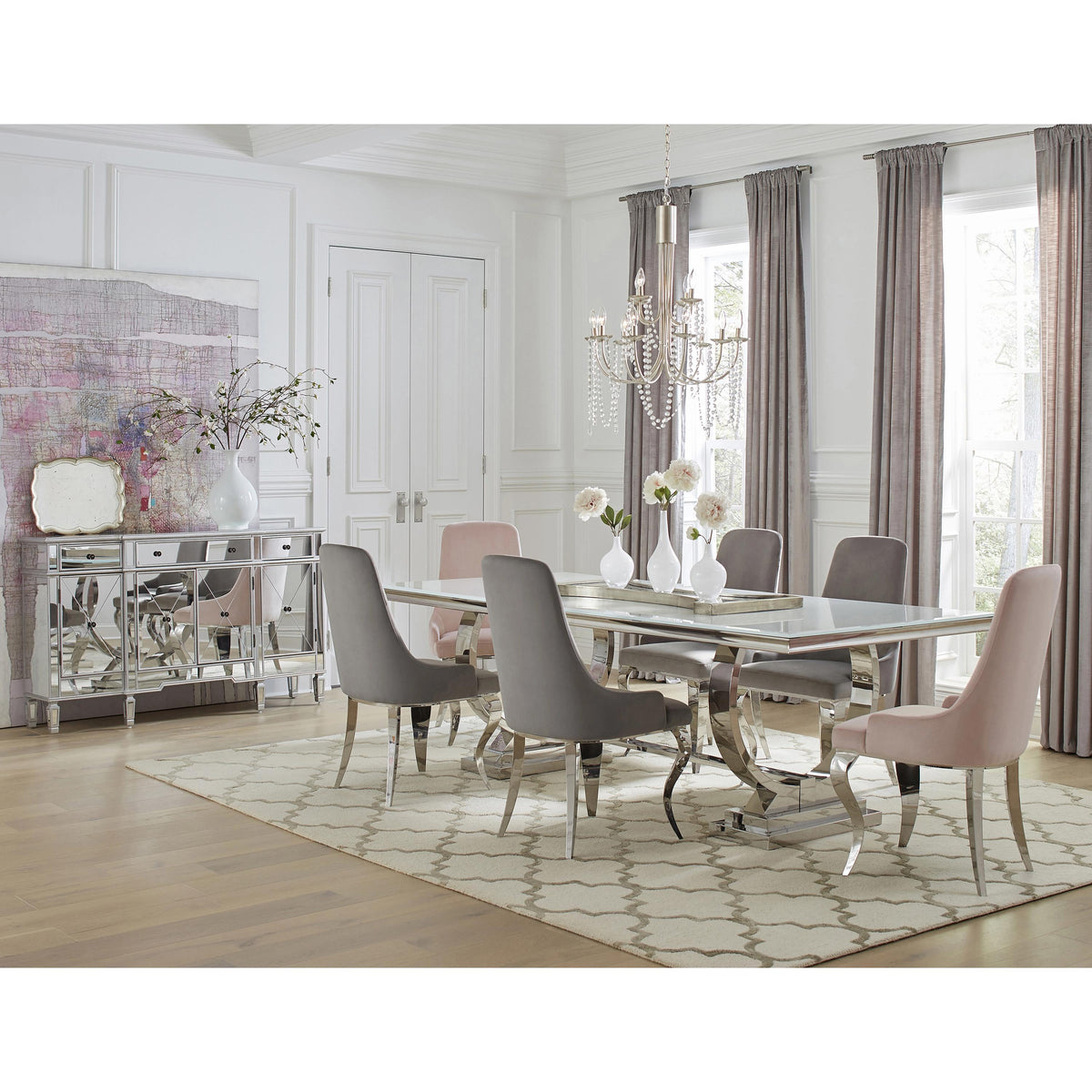 Coaster Furniture Antoine 108811 Rectangular 95-inch Glass Top Dining Table - White IMAGE 2