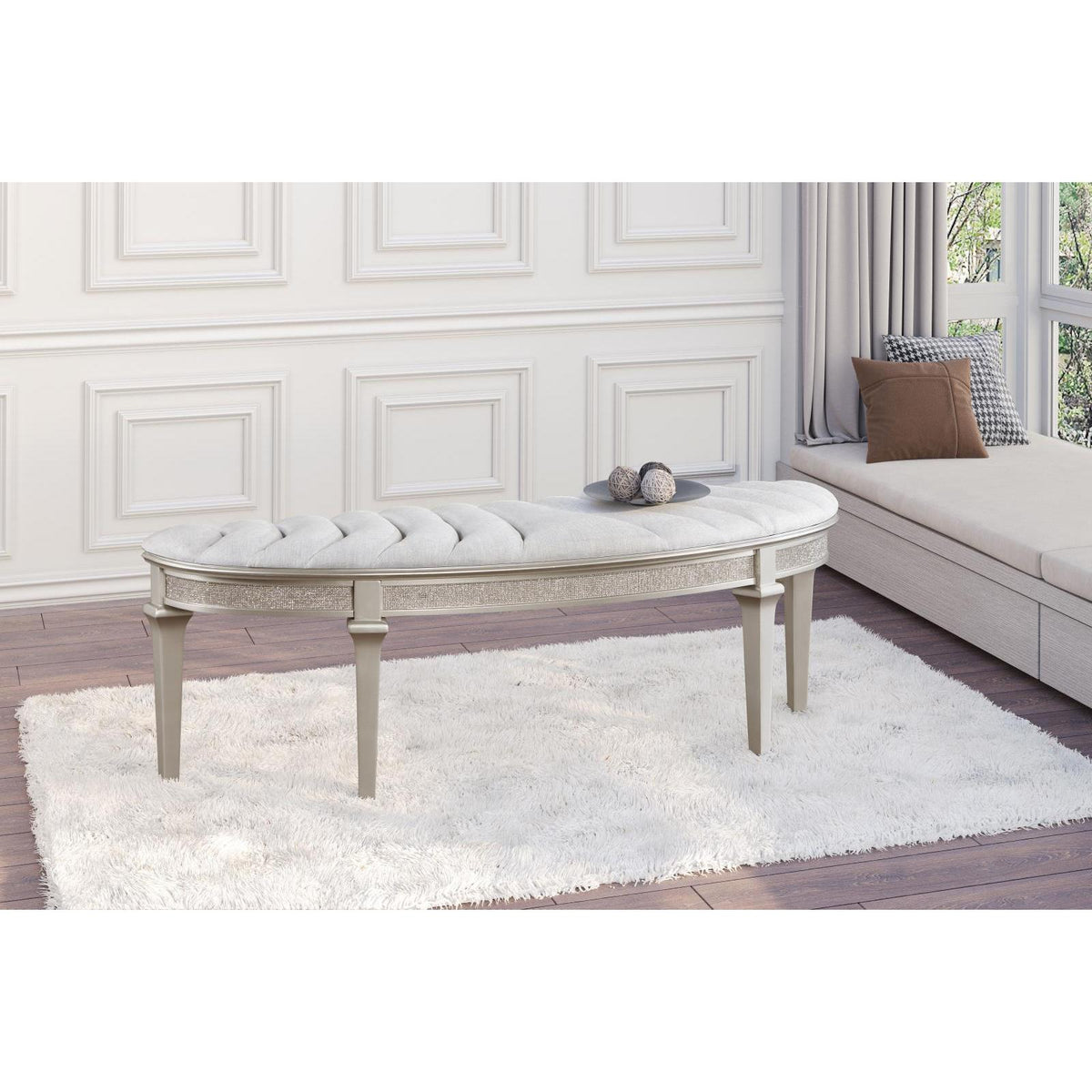 Coaster Furniture Evangeline 223396 Curved Fabric Upholstered Bench - Silver Oak IMAGE 2