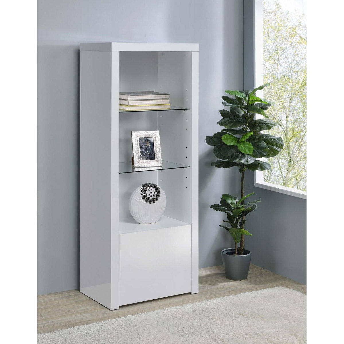 Coaster Furniture Jude 704254 3-shelf Engineered Wood Media Tower - High Gloss White IMAGE 2