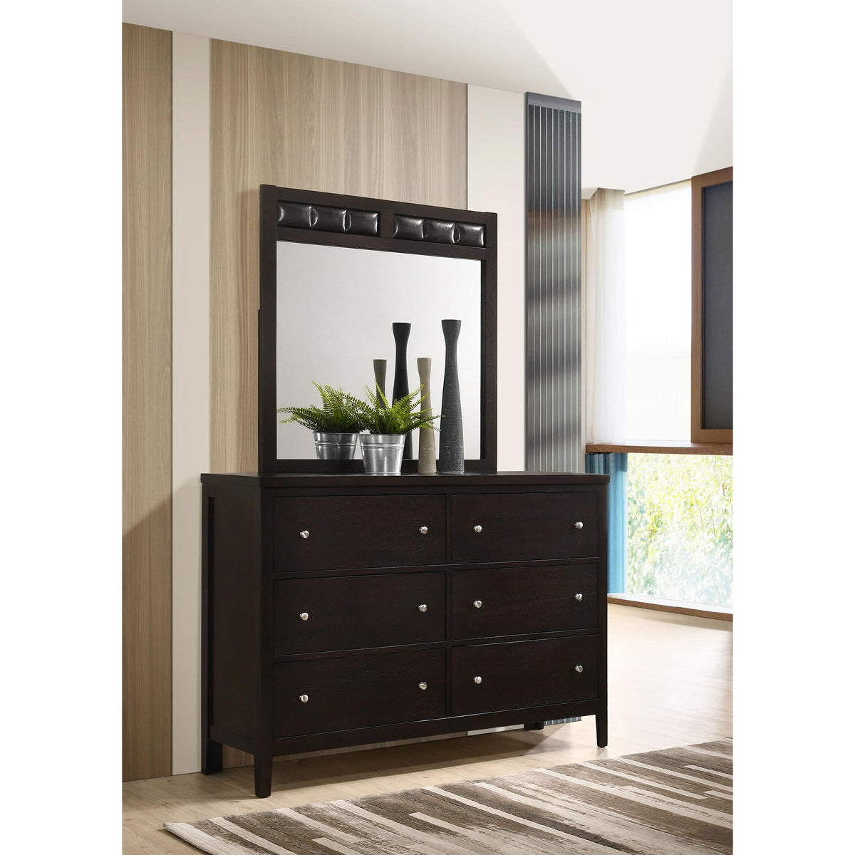 Coaster Furniture Carlton 202093M 6-Drawer Dresser with Mirror - Cappuccino IMAGE 2