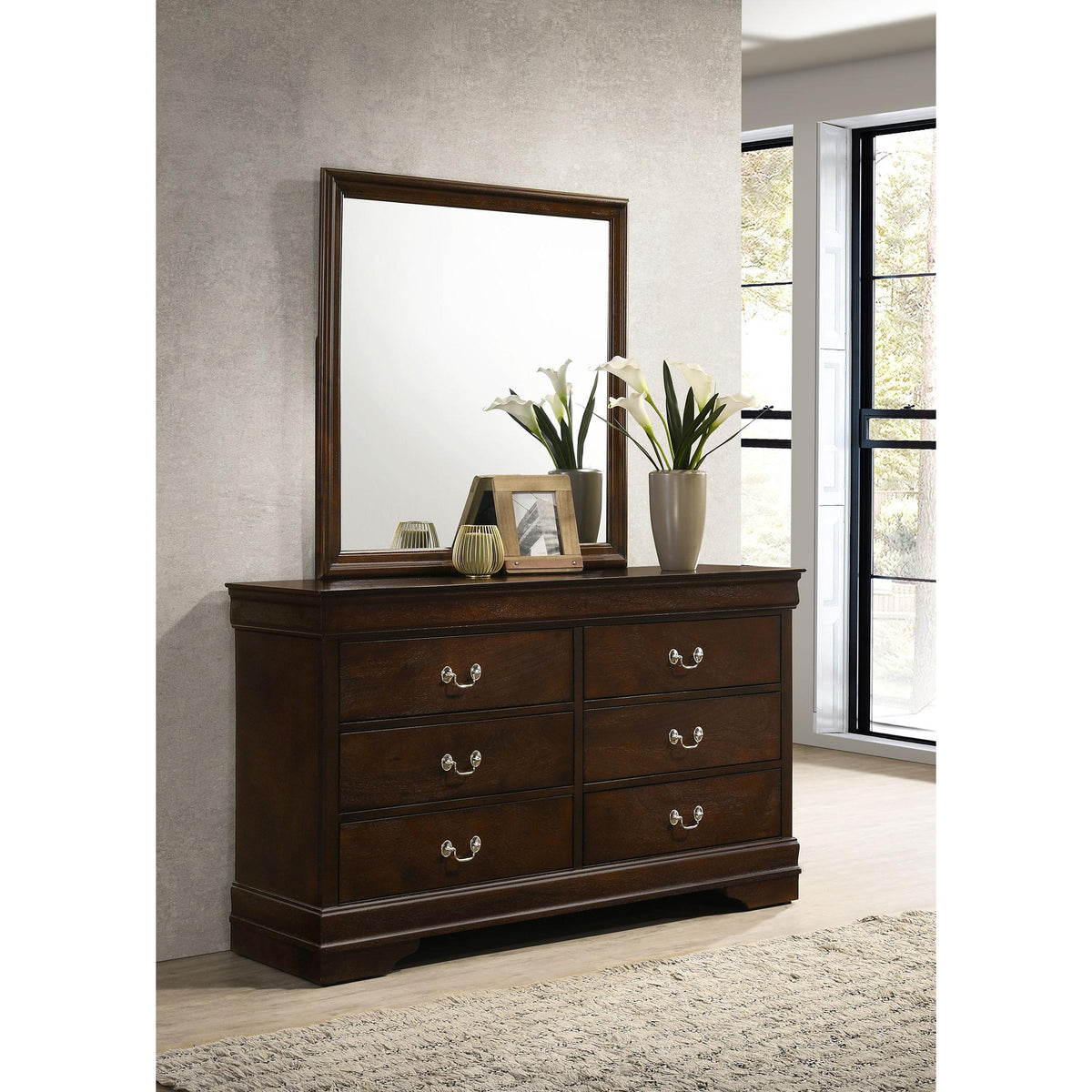Coaster Furniture Louis Philippe 202413M 6-Drawer Dresser with Mirror - Cappuccino IMAGE 2