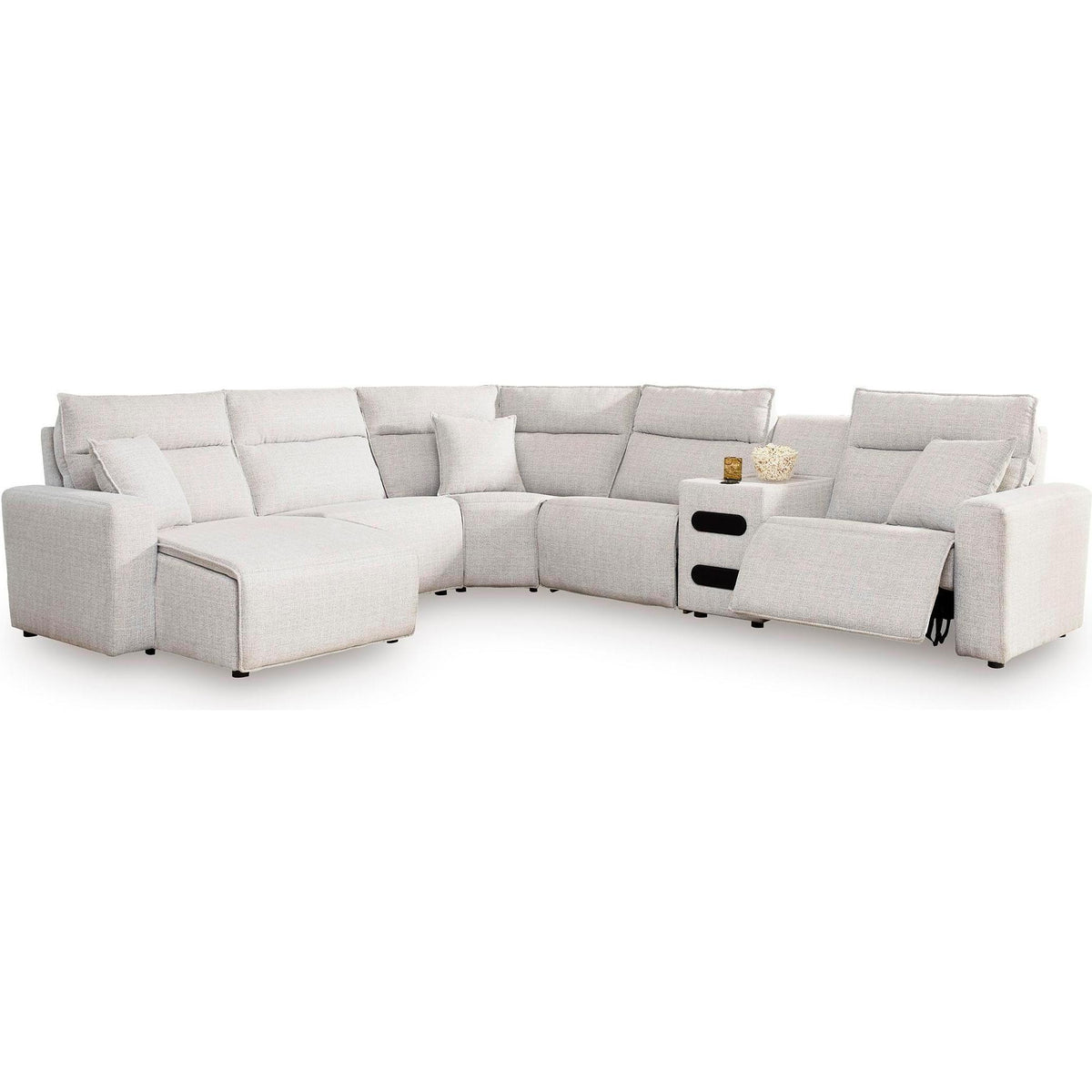 Manufacturer Color_Stone -- ModMax II 65907S29 6 pc Reclining Sectional with Chaise and Audio Console IMAGE 1