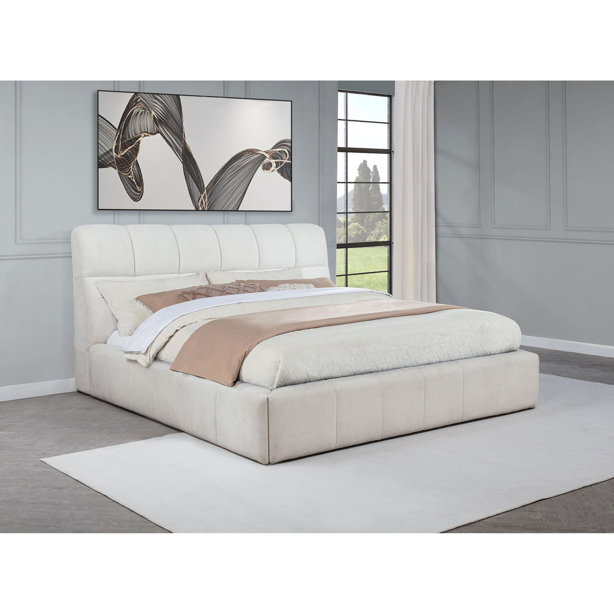 Coaster Furniture Nollet 315917CRMKE 48-inch Upholstered Eastern King Platform Bed - Cream IMAGE 2