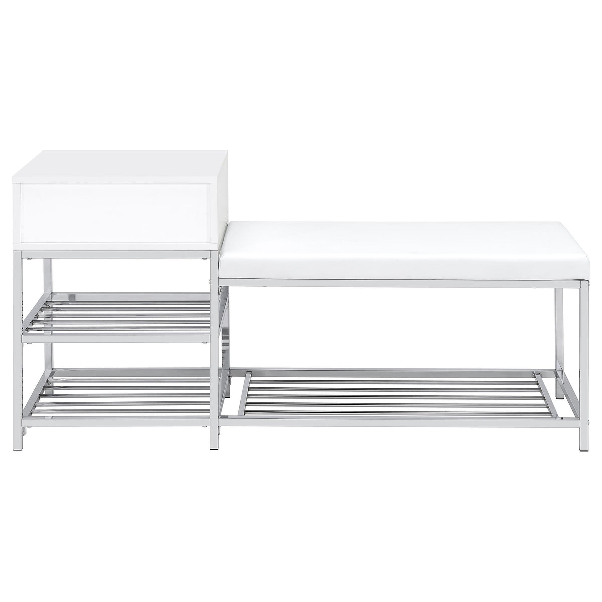 Coaster Furniture Siega 910223 1-Drawer Shoe Storage Entryway Bench - White High Gloss/Chrome IMAGE 2