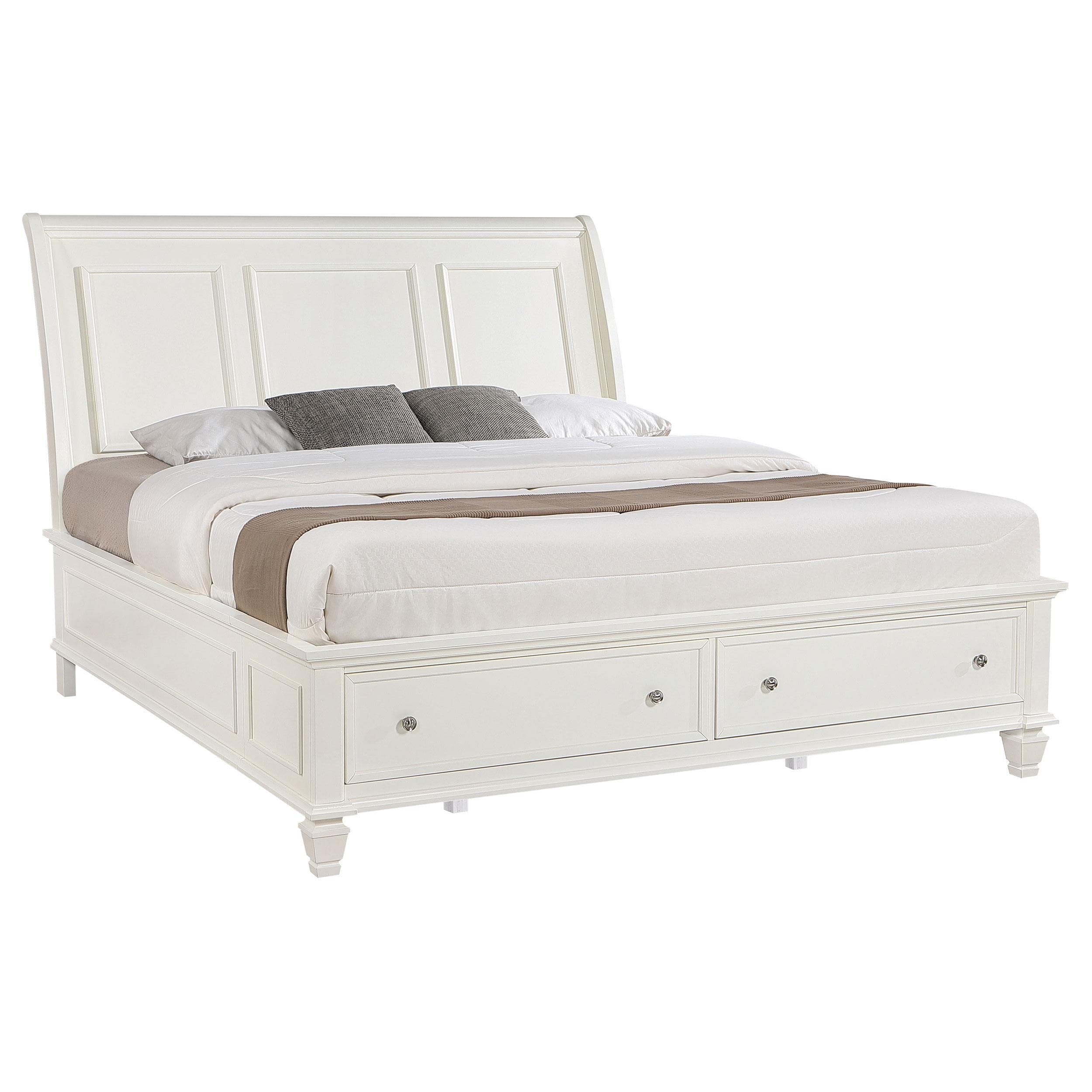  Size_King --  Sandy Beach 201309KE Wood Eastern King Storage Panel Bed - Cream White IMAGE 2