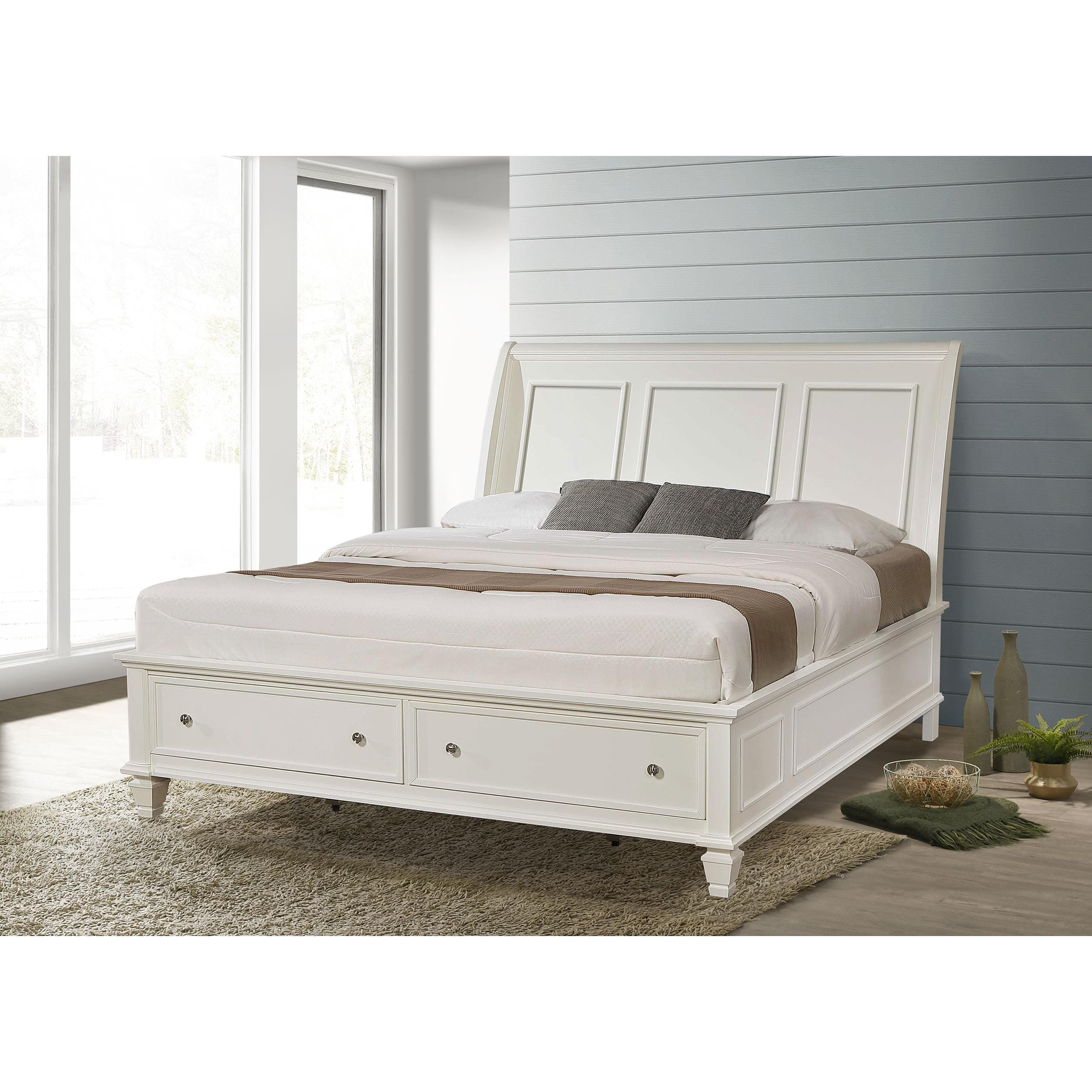 Size_King --  Sandy Beach 201309KE Wood Eastern King Storage Panel Bed - Cream White IMAGE 6