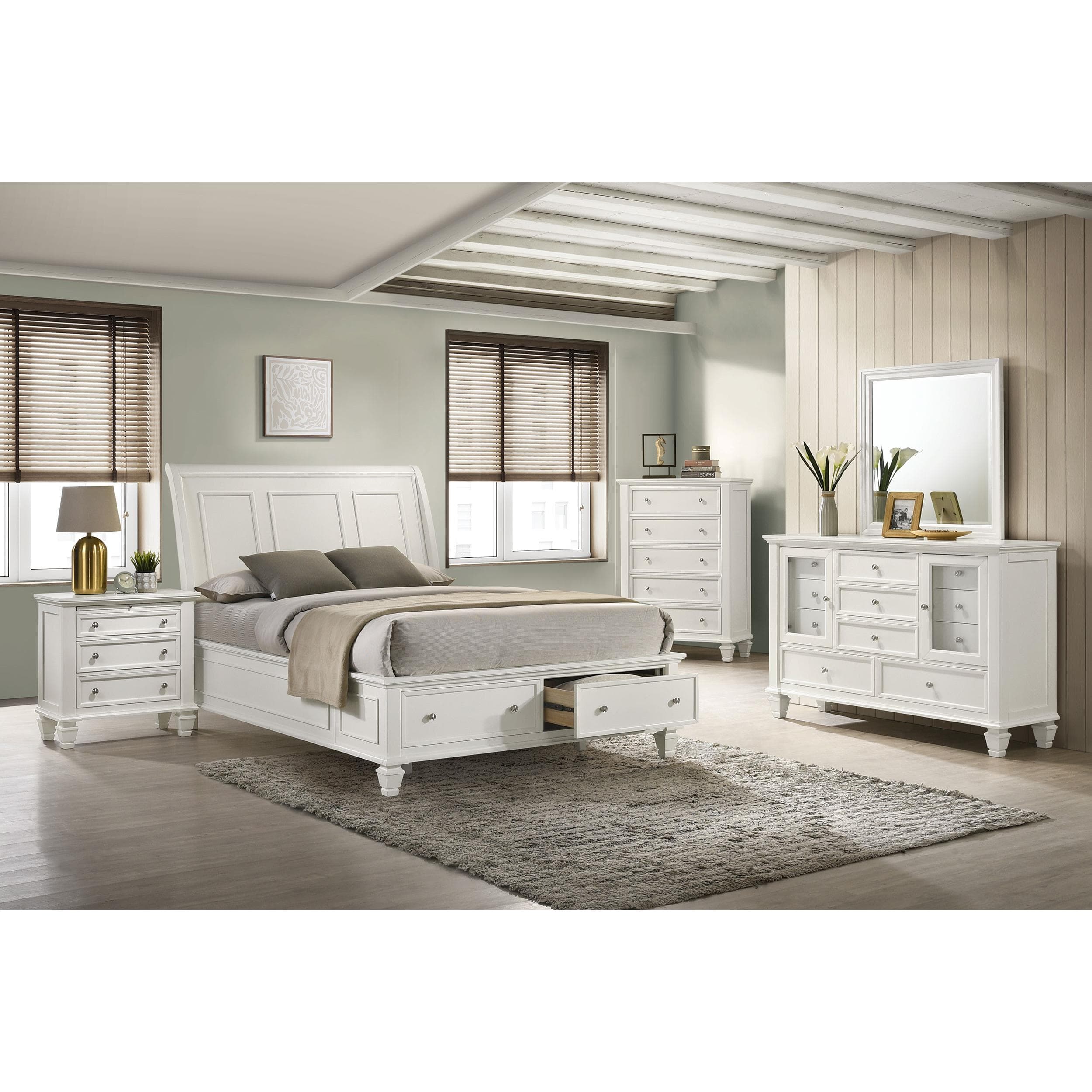  Size_King --  Sandy Beach 201309KE Wood Eastern King Storage Panel Bed - Cream White IMAGE 7