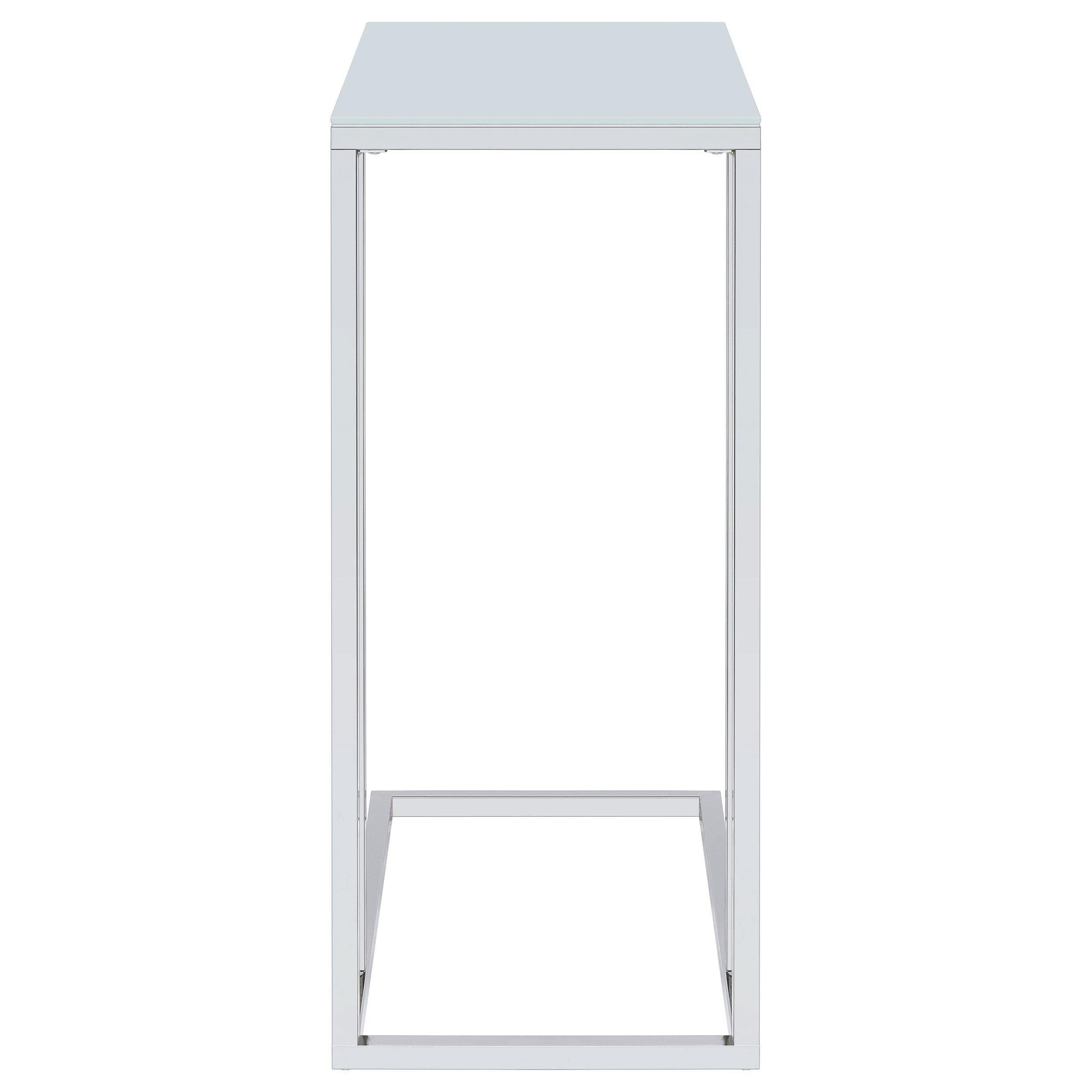  Coaster Furniture Stella 900250 White Glass Top C-Shaped Sofa Side Table - Chrome IMAGE 2