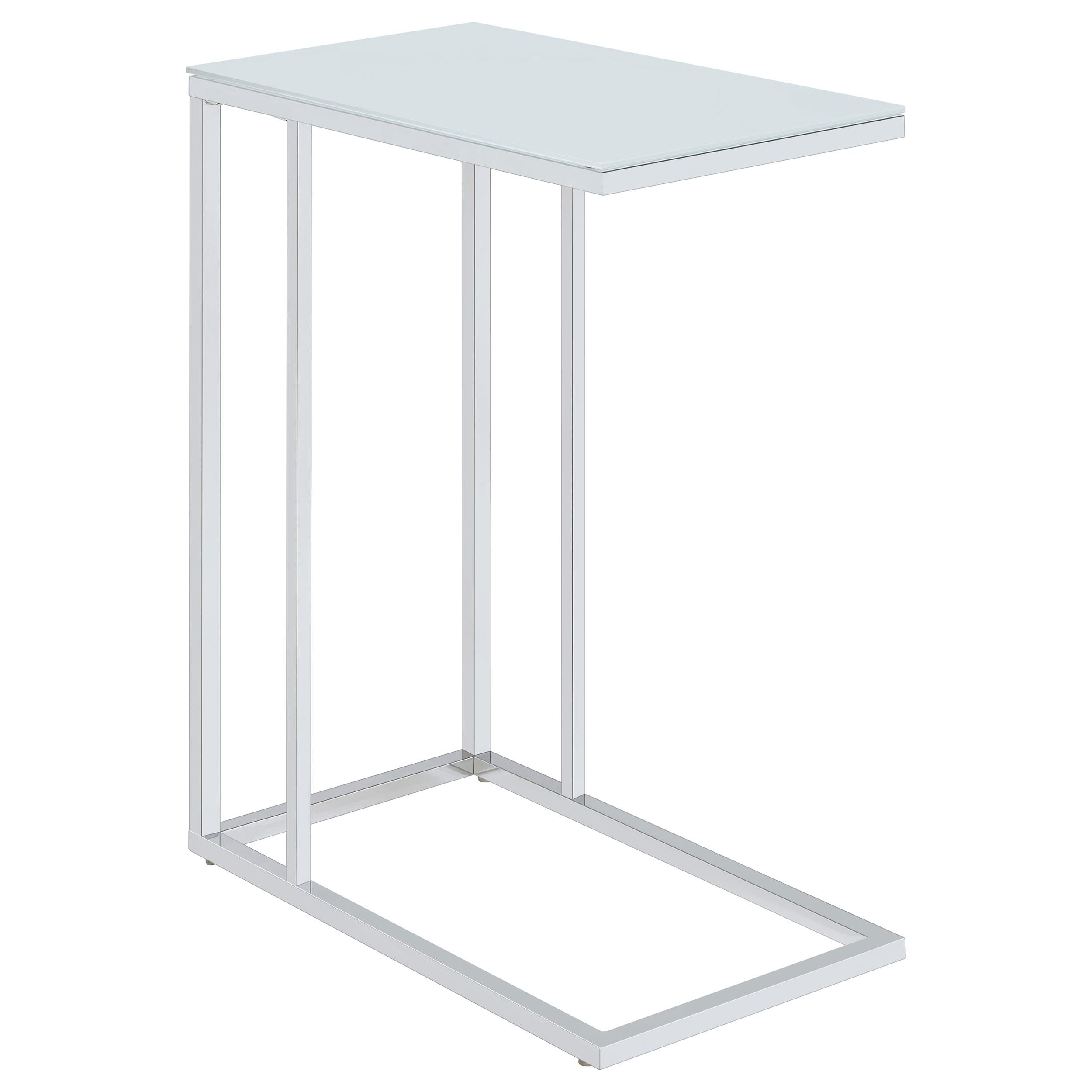  Coaster Furniture Stella 900250 White Glass Top C-Shaped Sofa Side Table - Chrome IMAGE 5
