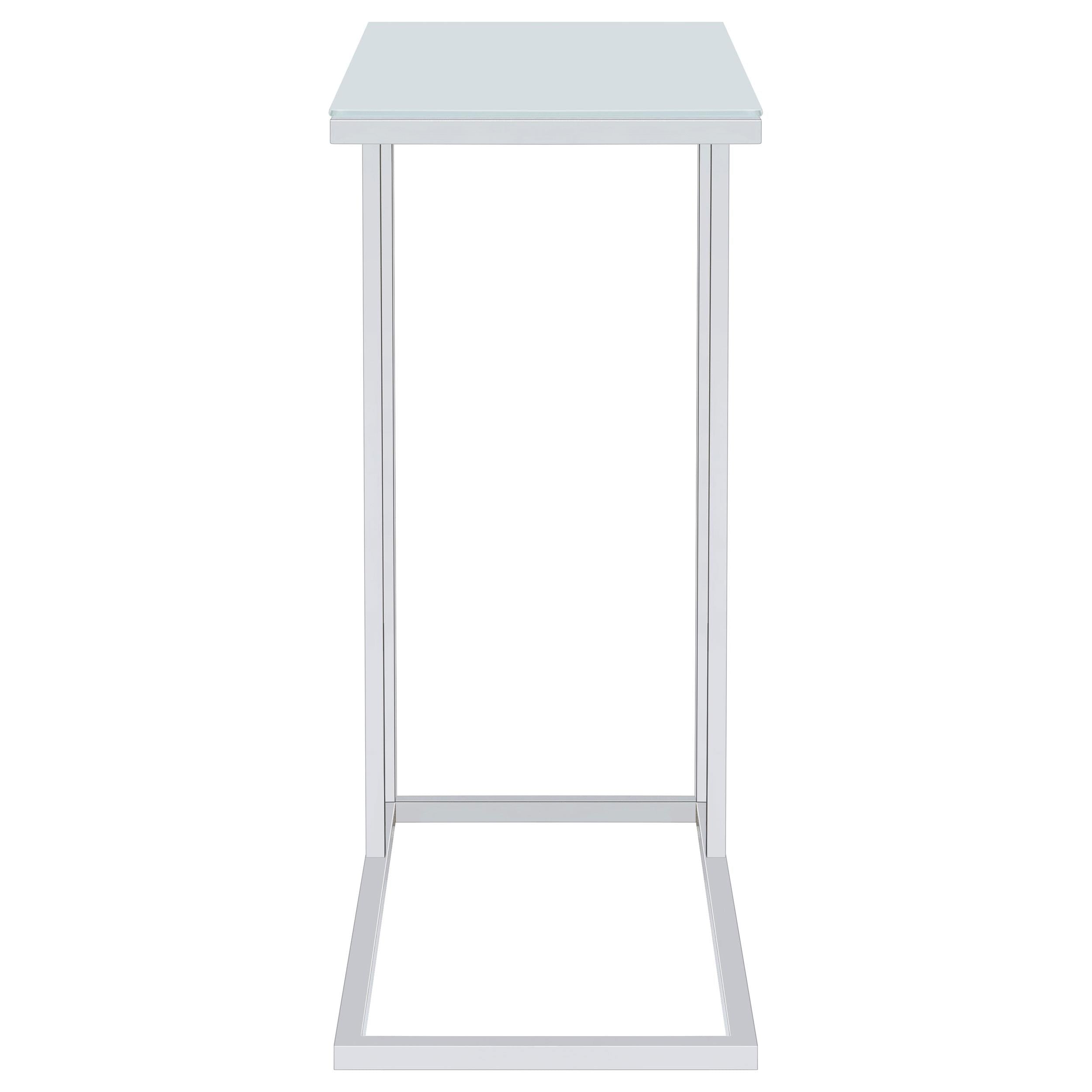  Coaster Furniture Stella 900250 White Glass Top C-Shaped Sofa Side Table - Chrome IMAGE 6