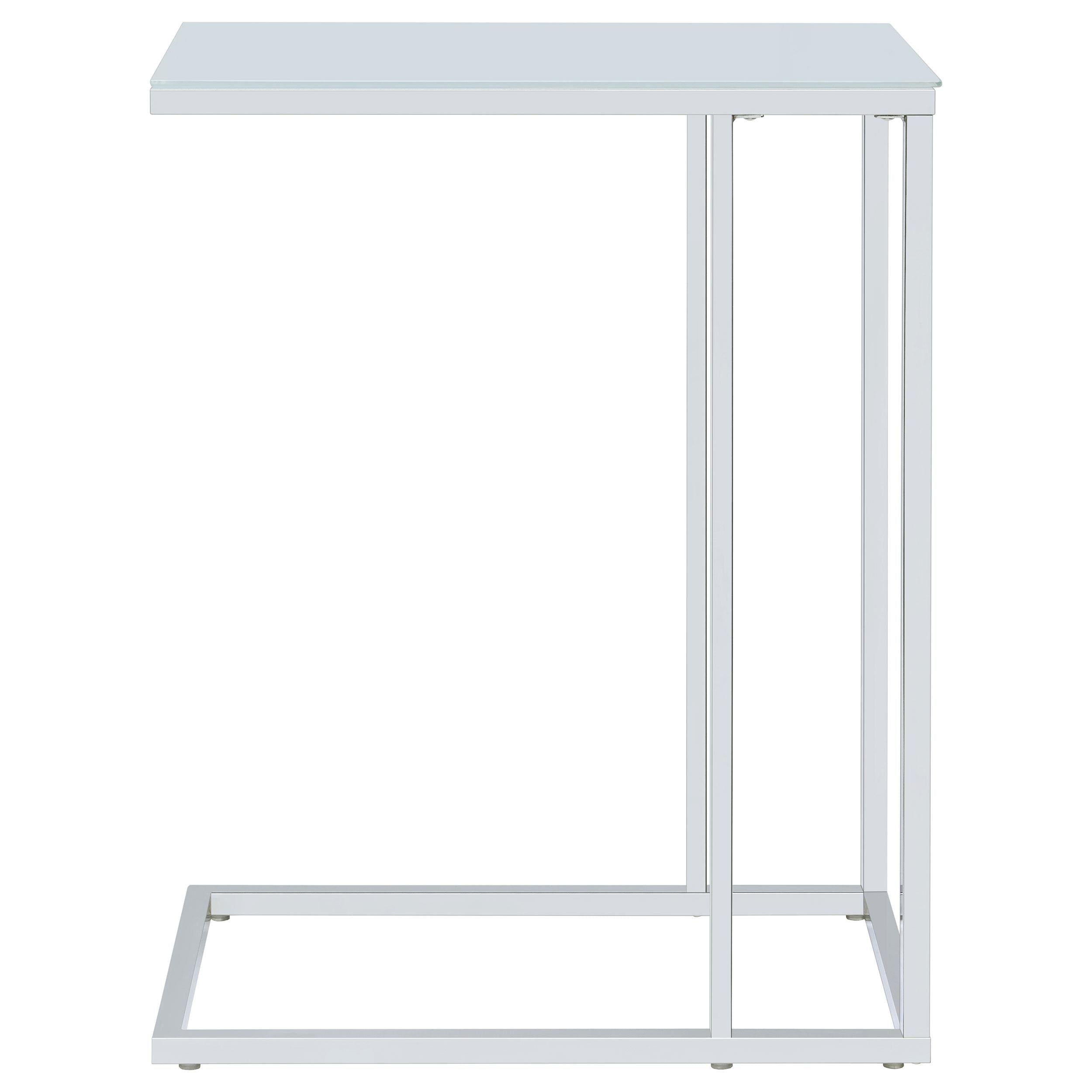 Coaster Furniture Stella 900250 White Glass Top C-Shaped Sofa Side Table - Chrome IMAGE 8