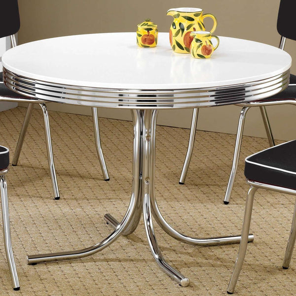 Coaster Furniture Retro 2388 Round 42-inch Wood Top Dining Table - White and Chrome