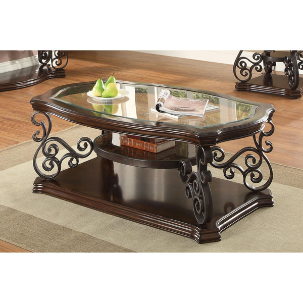 Coaster Furniture Laney 702448 1-shelf Glass Top Rectangular Coffee Table - Deep Merlot