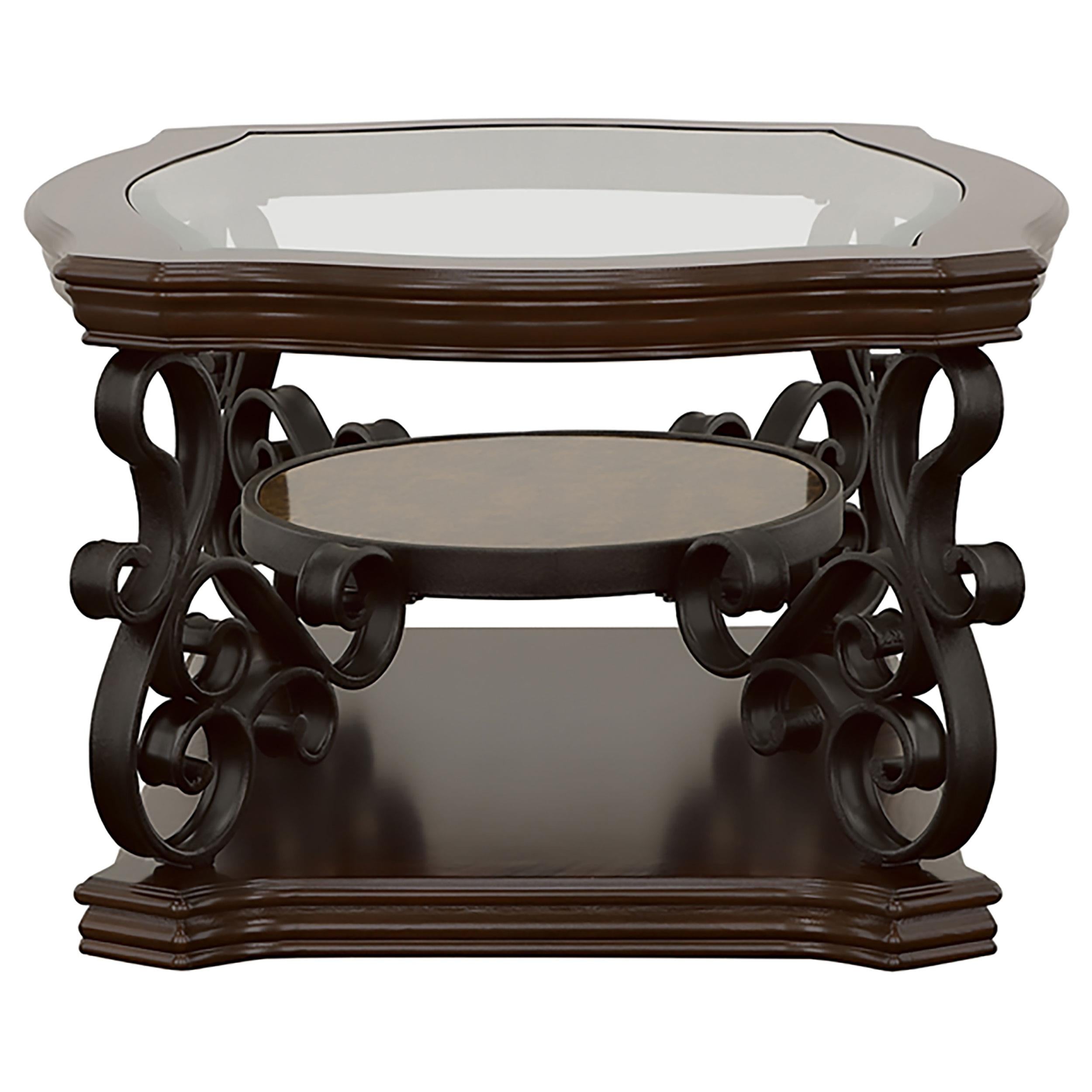  Coaster Furniture Laney 702448 1-shelf Glass Top Rectangular Coffee Table - Deep Merlot IMAGE 5