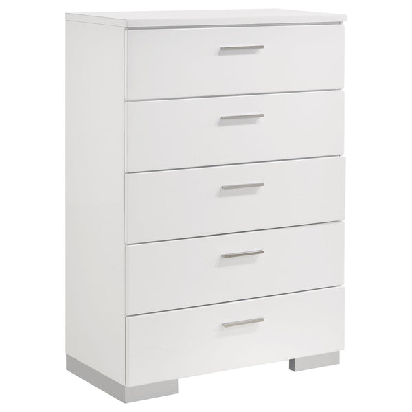 Coaster Furniture Felicity 203505 5-Drawer Bedroom Chest - White High Gloss