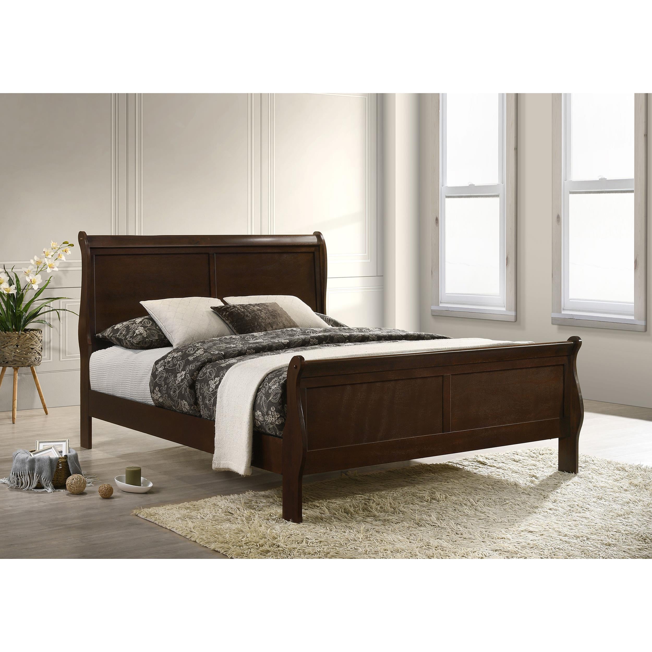  Size_Queen --  Louis Philippe 202411Q Wood Queen Sleigh Bed - Cappuccino IMAGE 6