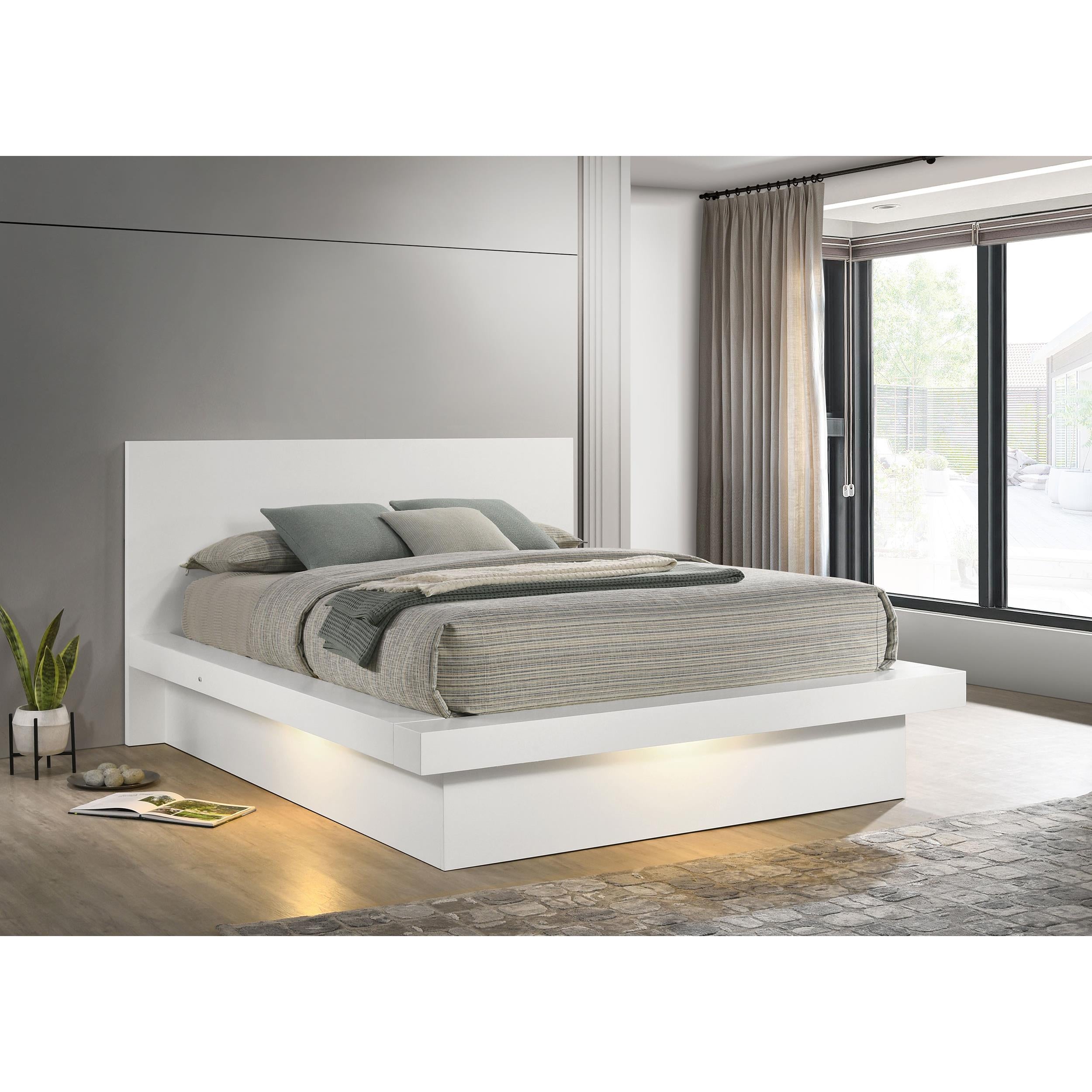  Size_King --  Jessica 202990KE Wood Eastern King LED Panel Bed - Snow White IMAGE 4