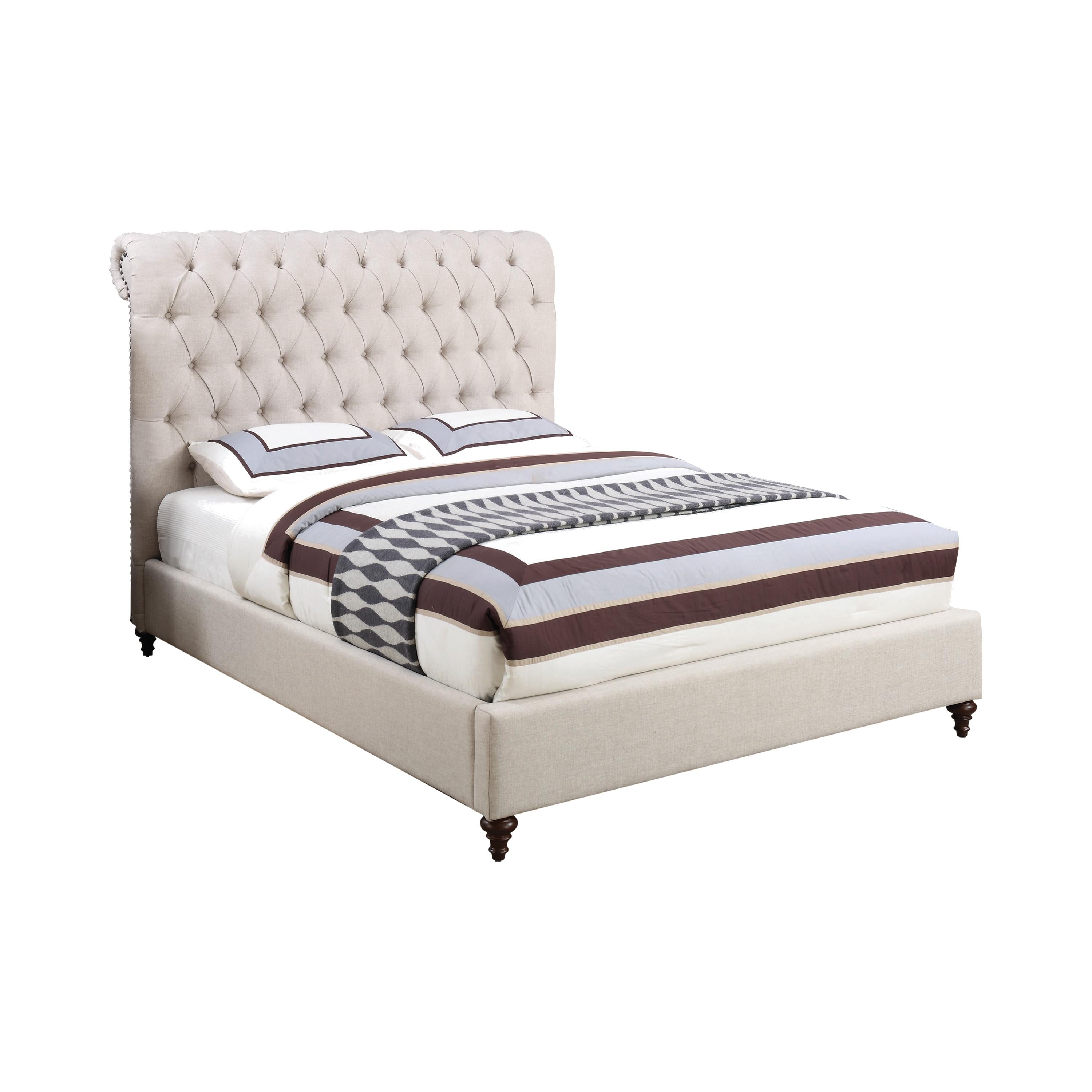  Size_Queen --  Devon 300525Q 57-inch Upholstered Queen Panel Bed - Beige IMAGE 1