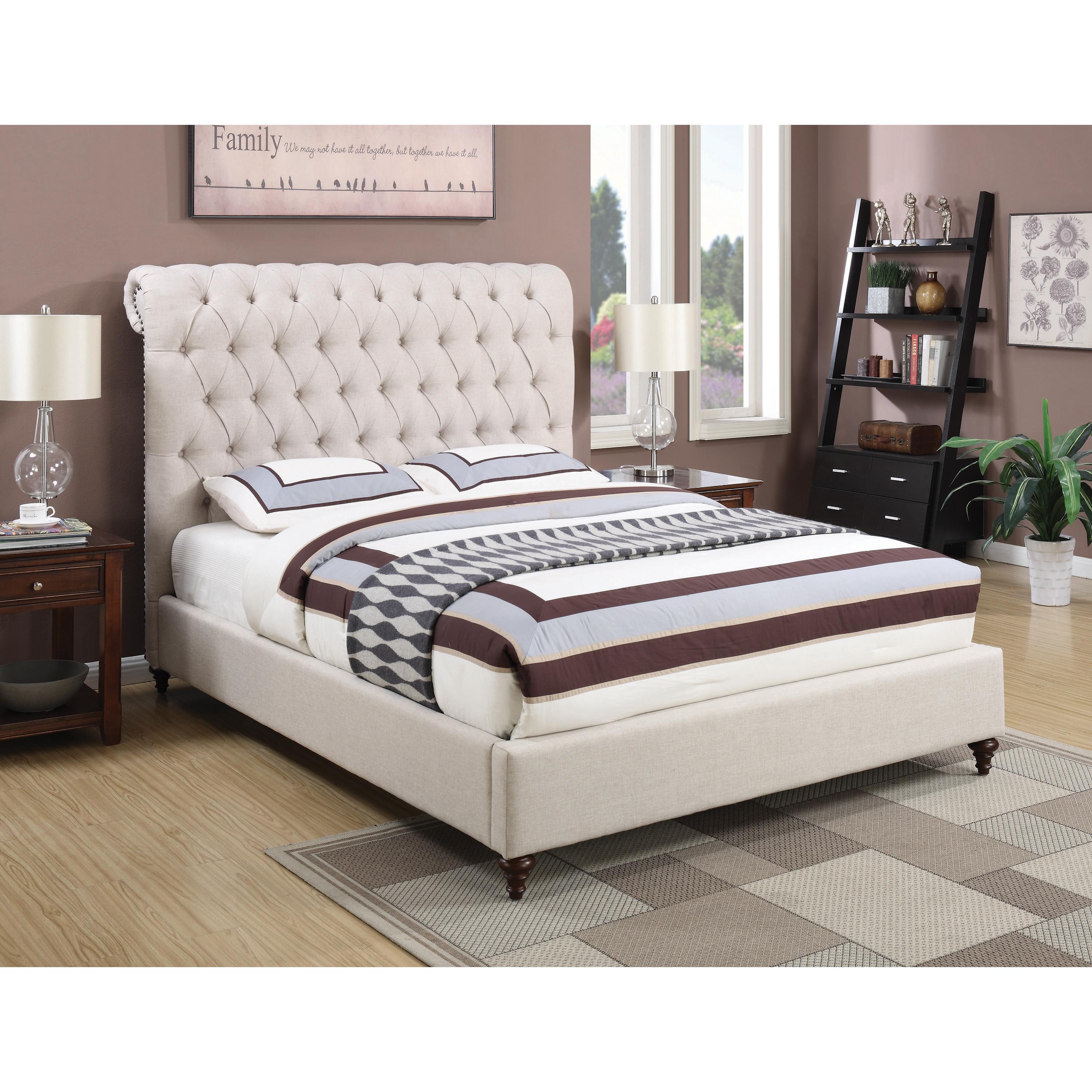  Size_Queen --  Devon 300525Q 57-inch Upholstered Queen Panel Bed - Beige IMAGE 3
