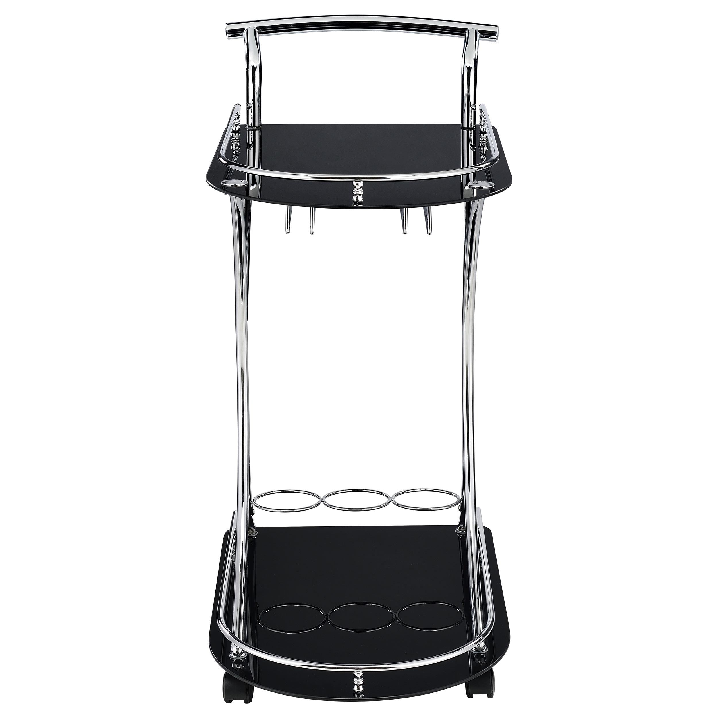  Coaster Furniture Elfman 910001 2-tier Glass Shelf Metal Bar Cart - Black and Chrome IMAGE 2