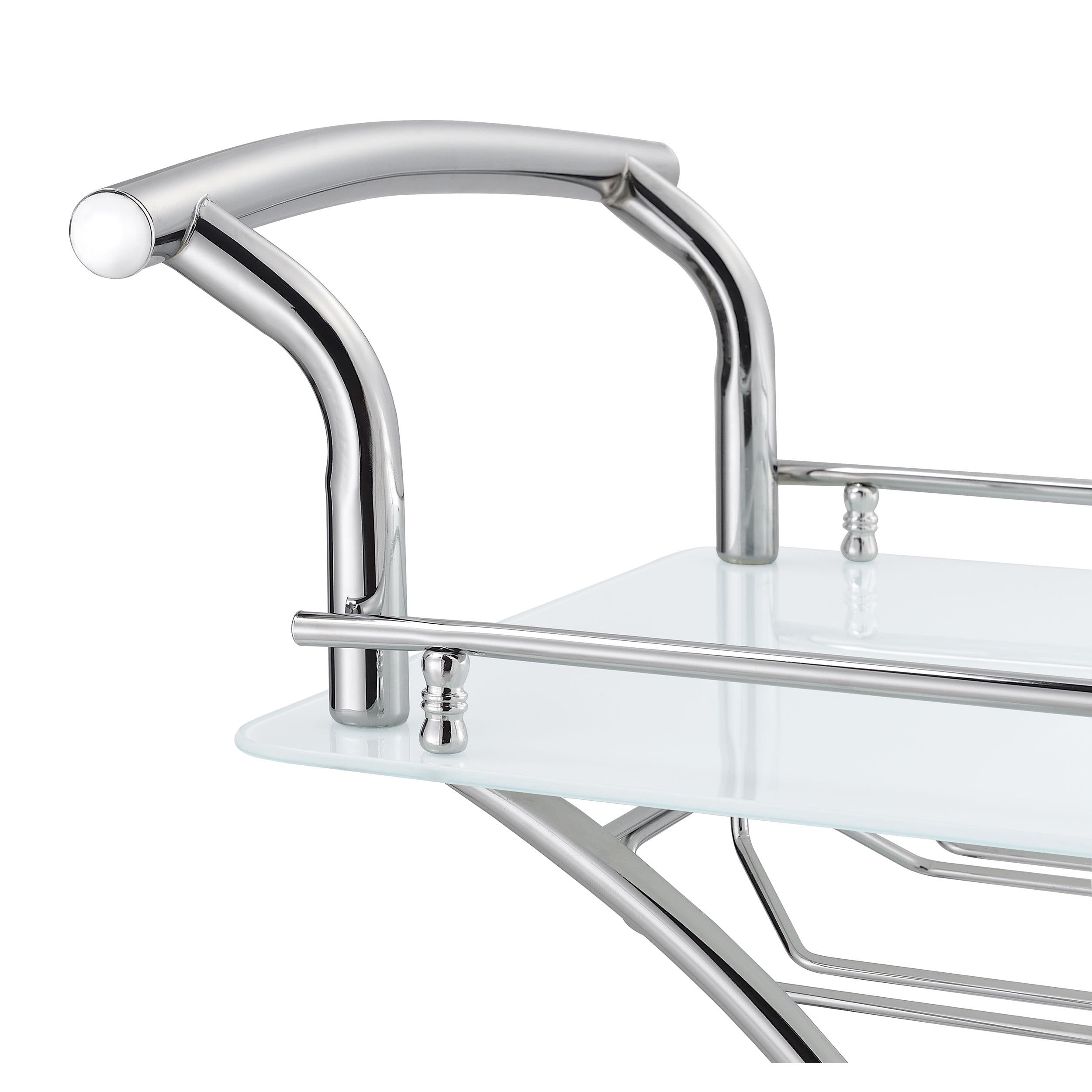  Coaster Furniture Elfman 910002 2-tier Glass Shelf Metal Bar Cart - White and Chrome IMAGE 10