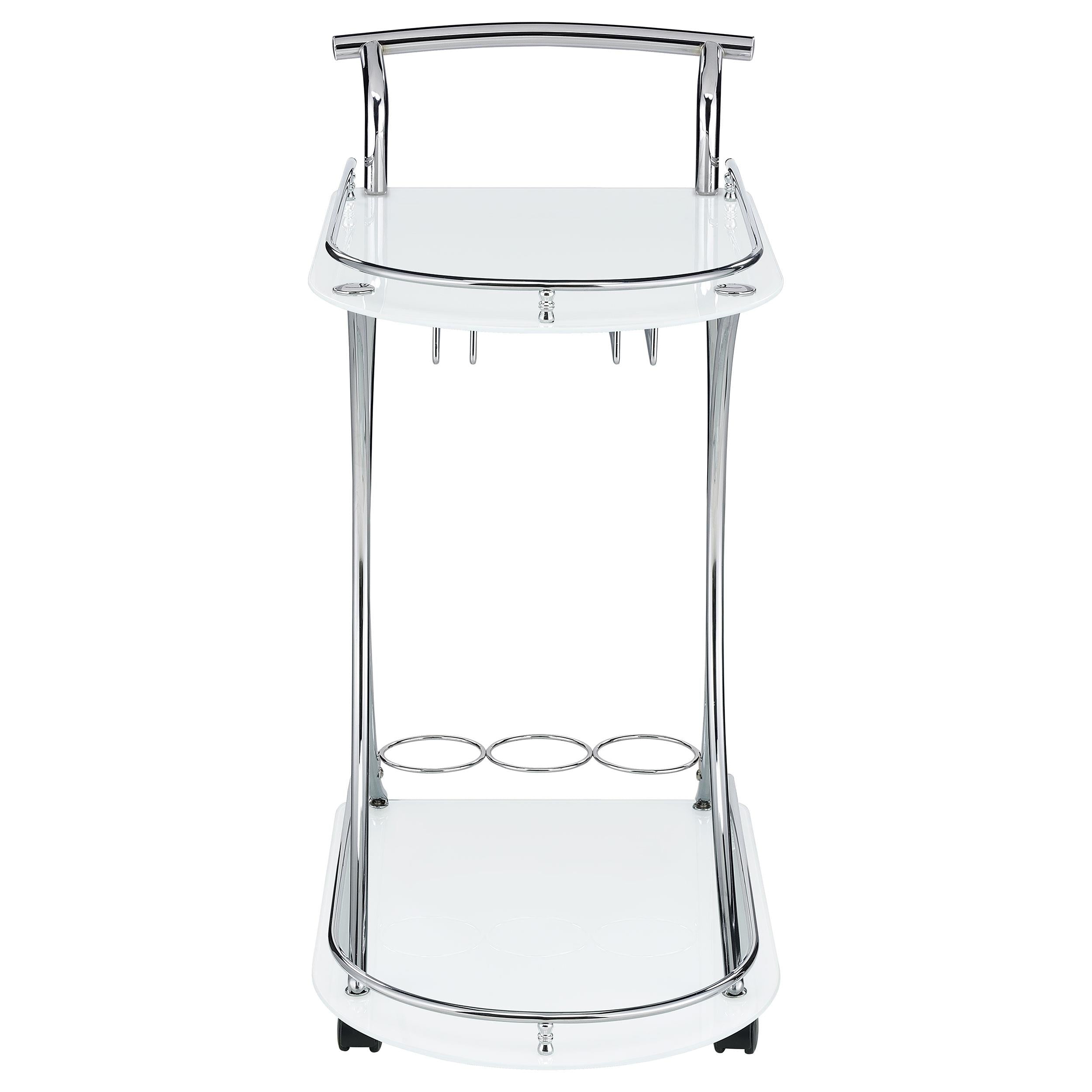  Coaster Furniture Elfman 910002 2-tier Glass Shelf Metal Bar Cart - White and Chrome IMAGE 2