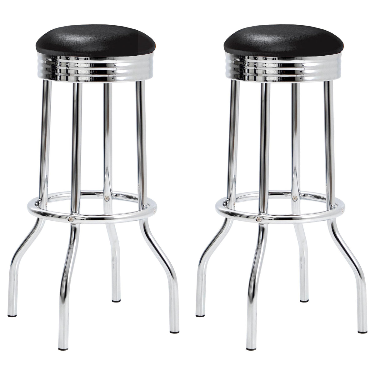  Coaster Furniture Retro 2408 Upholstered Metal Swivel Bar Stool - Black (Set of 2) IMAGE 1