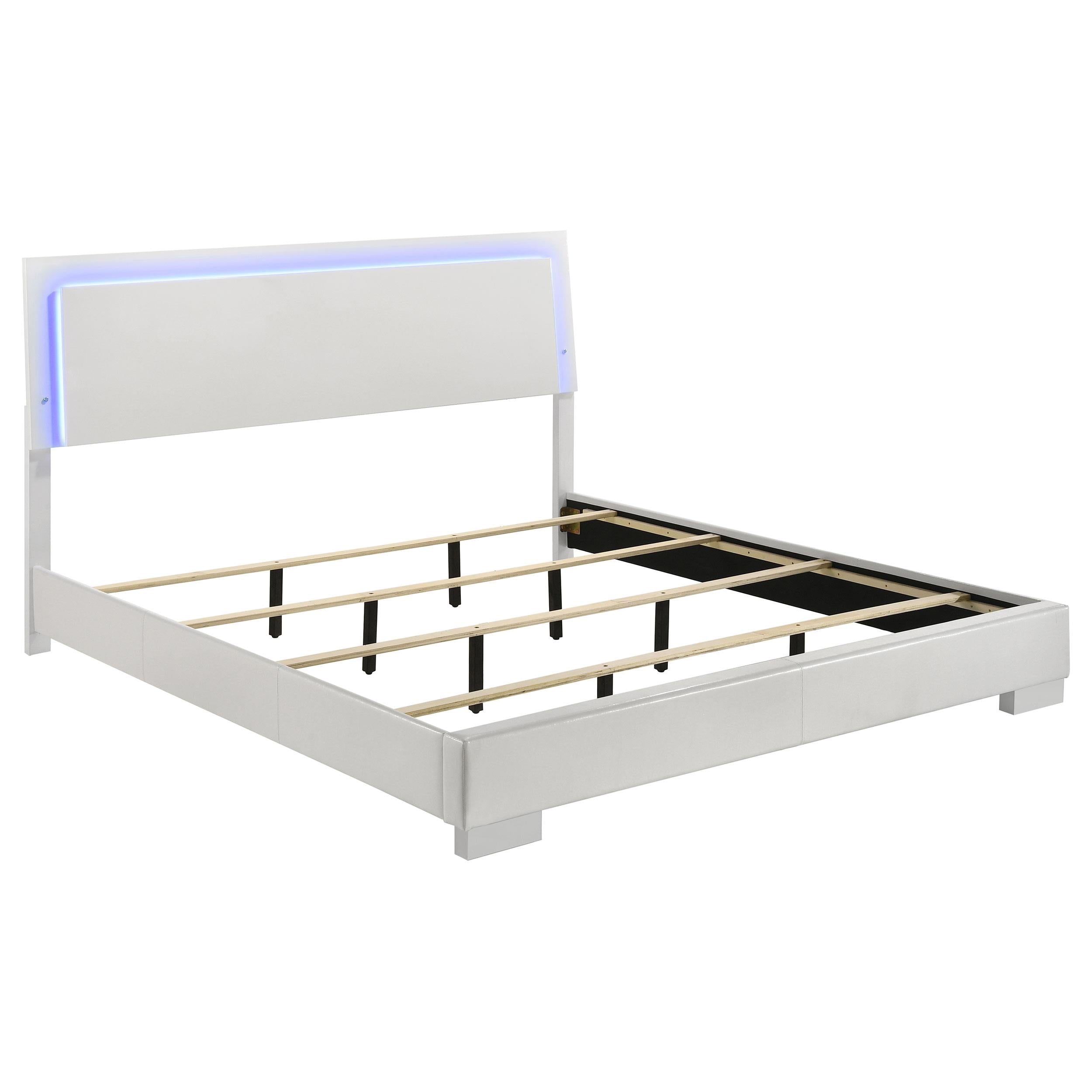  Size_King --  Felicity 203500KE Wood Eastern King LED Panel Bed - White High Gloss IMAGE 1