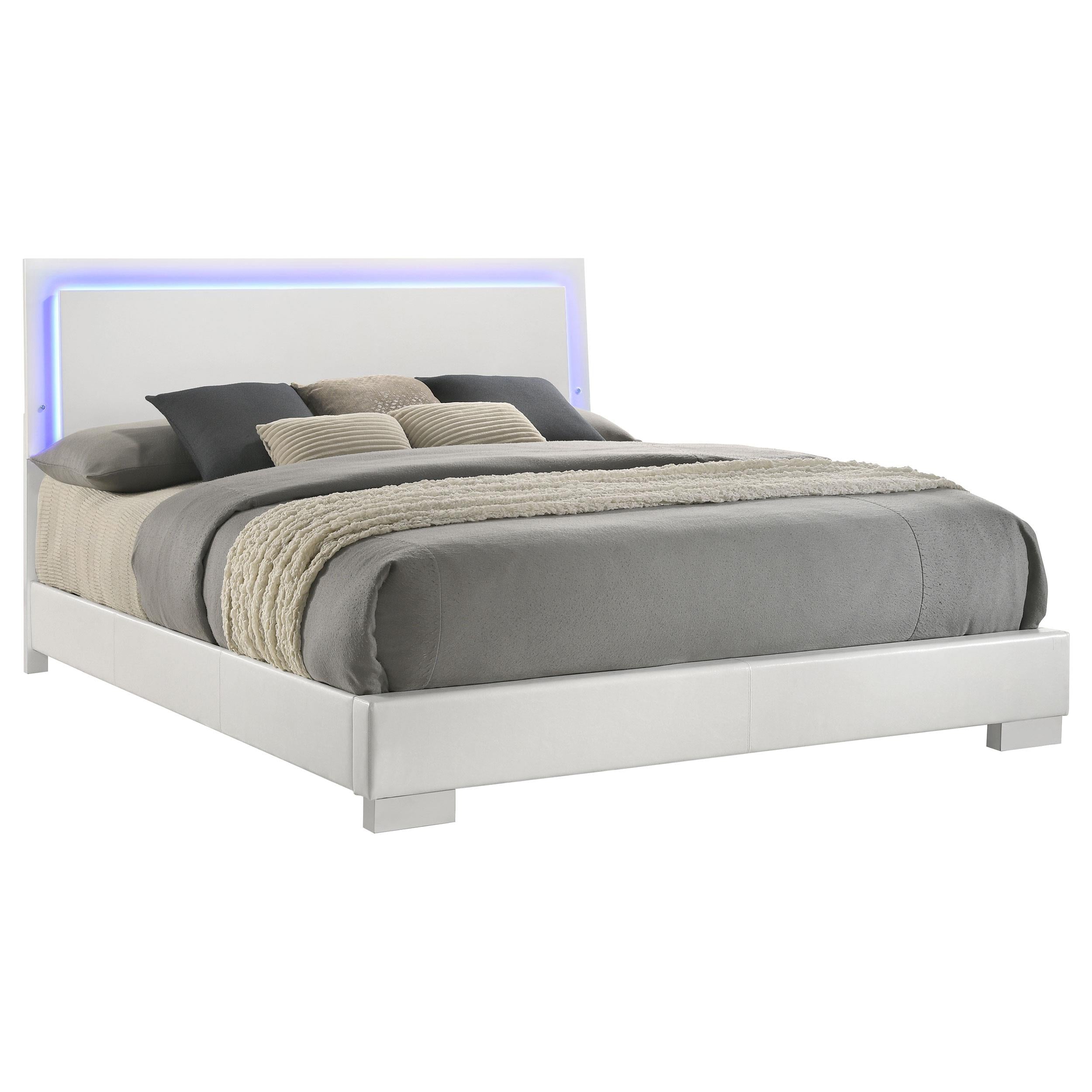  Size_King --  Felicity 203500KE Wood Eastern King LED Panel Bed - White High Gloss IMAGE 2