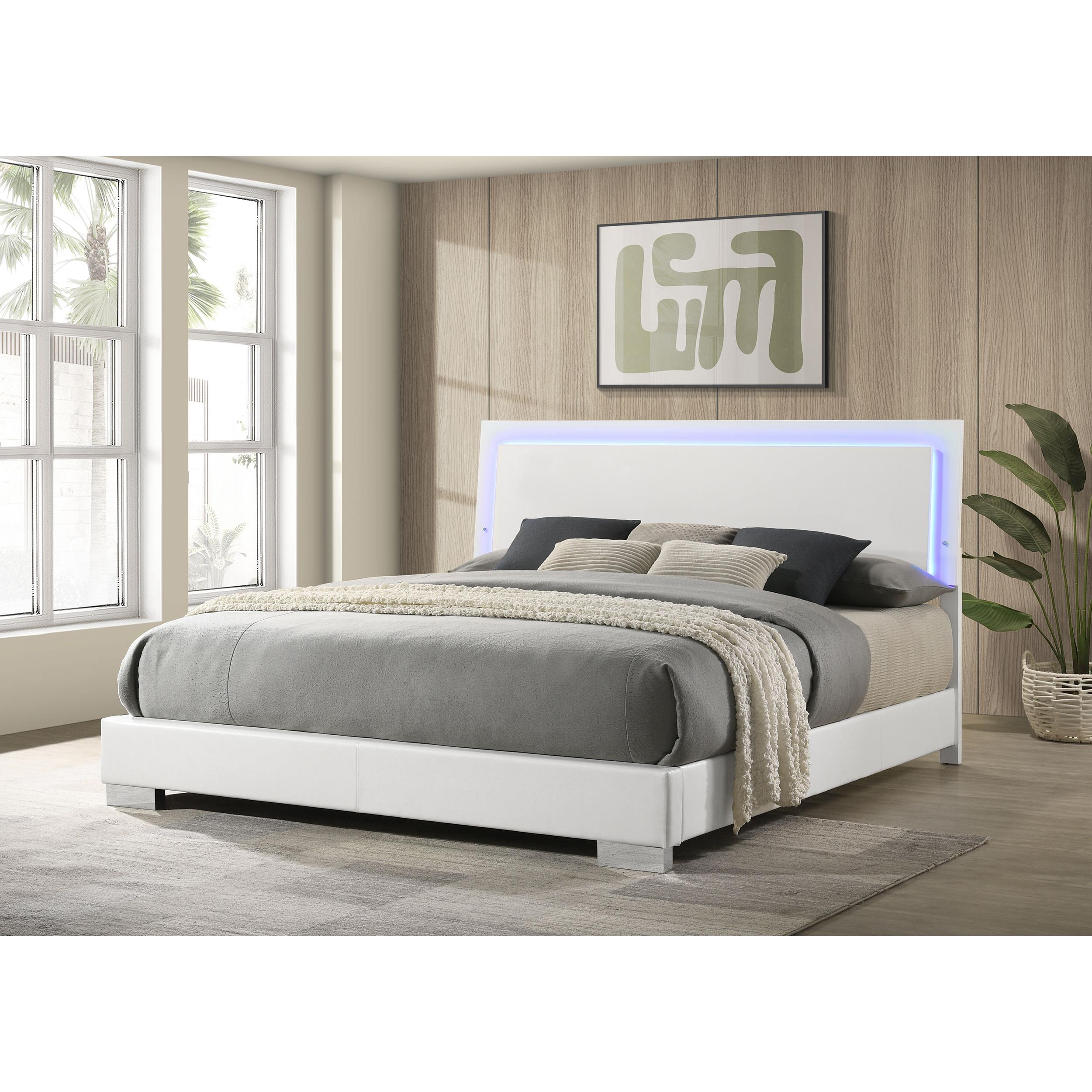  Size_King --  Felicity 203500KE Wood Eastern King LED Panel Bed - White High Gloss IMAGE 6