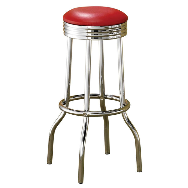 Coaster Furniture Retro 2299R Upholstered Metal Swivel Bar Stool - Red (Set of 2)