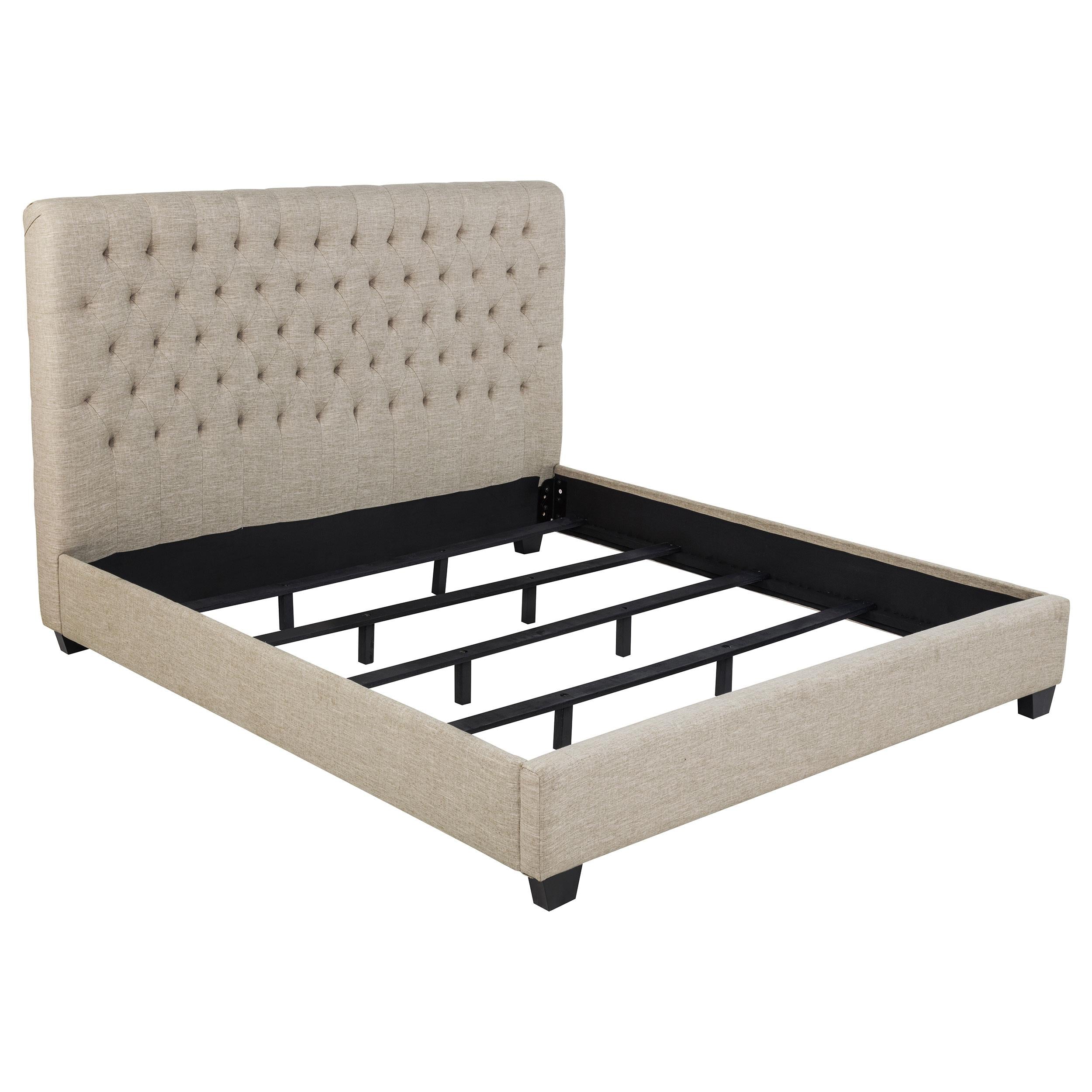  Size_King --  Chloe 300007KE Upholstered Eastern King Panel Bed - Oatmeal IMAGE 1