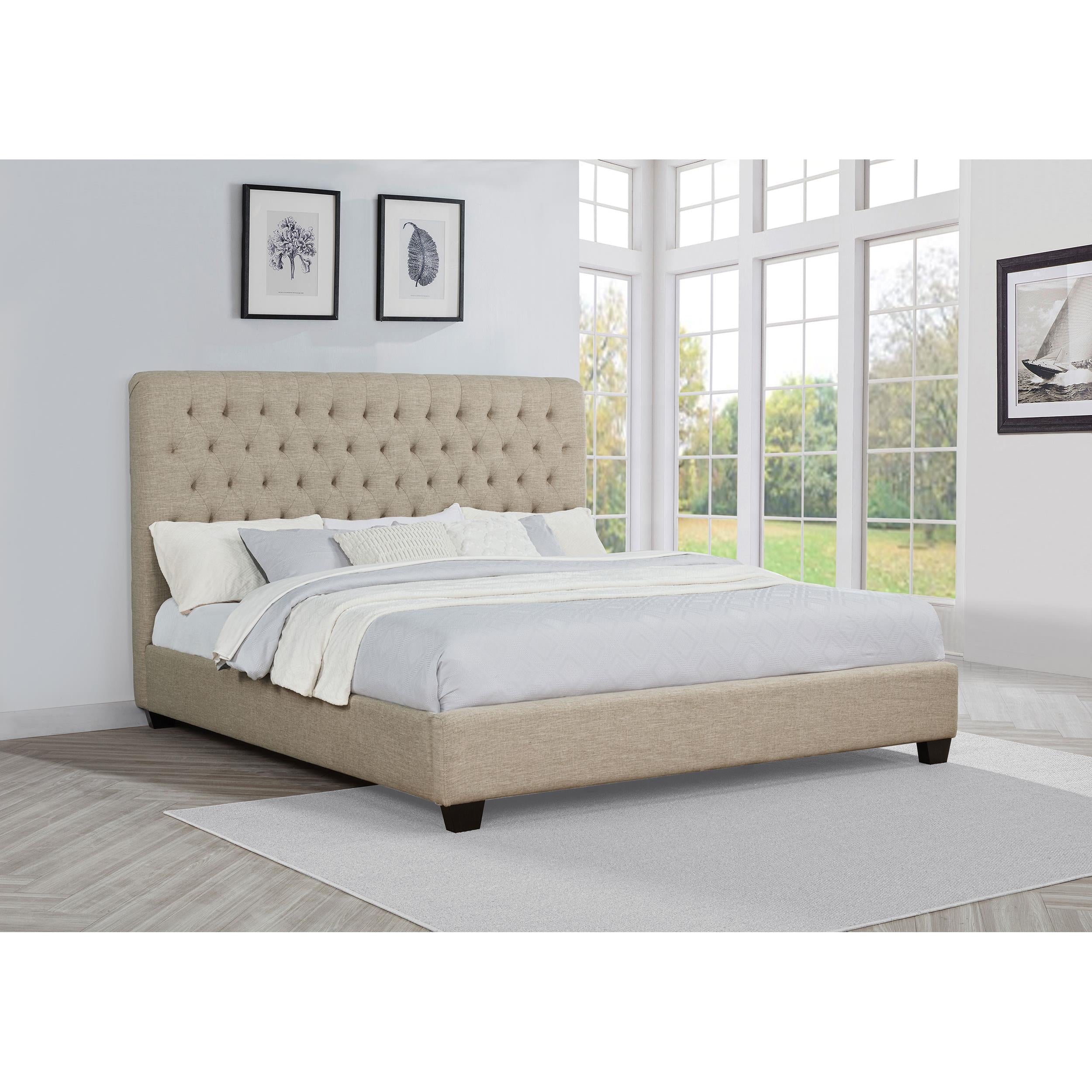  Size_King --  Chloe 300007KE Upholstered Eastern King Panel Bed - Oatmeal IMAGE 4