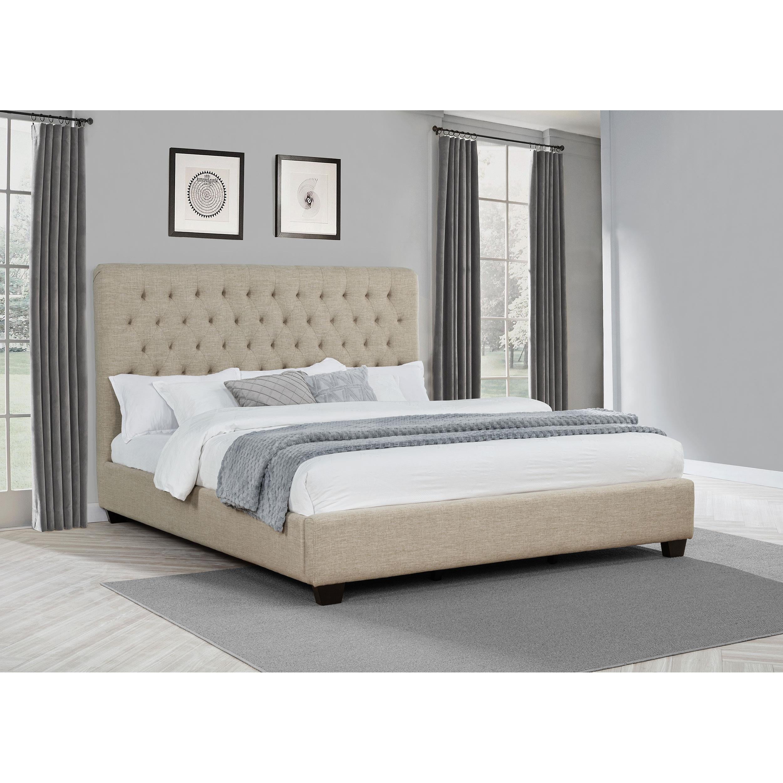  Size_California King --  Chloe 300007KW Upholstered California King Panel Bed - Oatmeal IMAGE 4