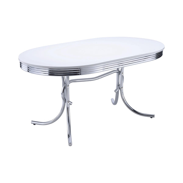 Coaster Furniture Retro 2065 Oval 60-inch Wood Top Dining Table - White and Chrome