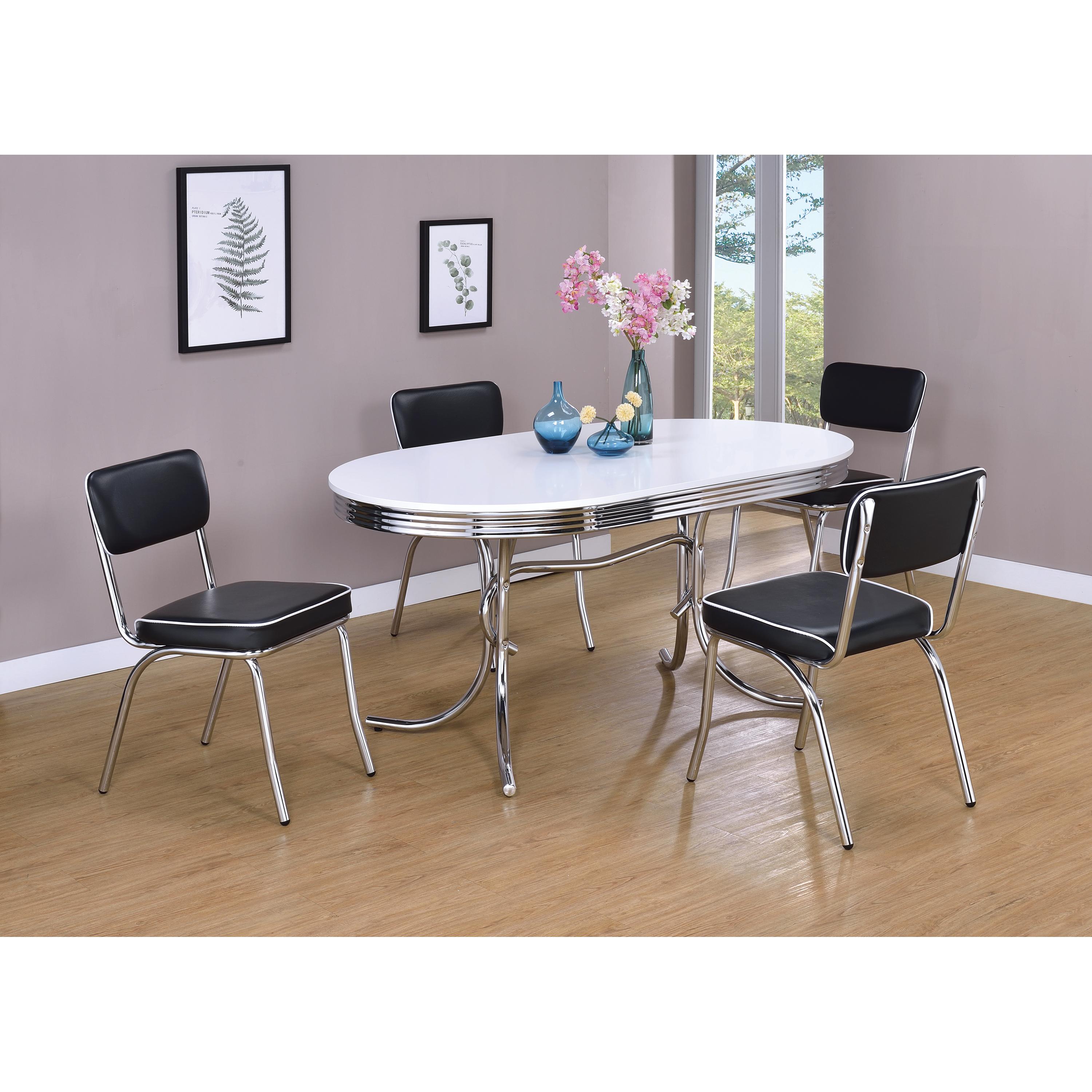  Coaster Furniture Retro 2065 Oval 60-inch Wood Top Dining Table - White and Chrome IMAGE 4