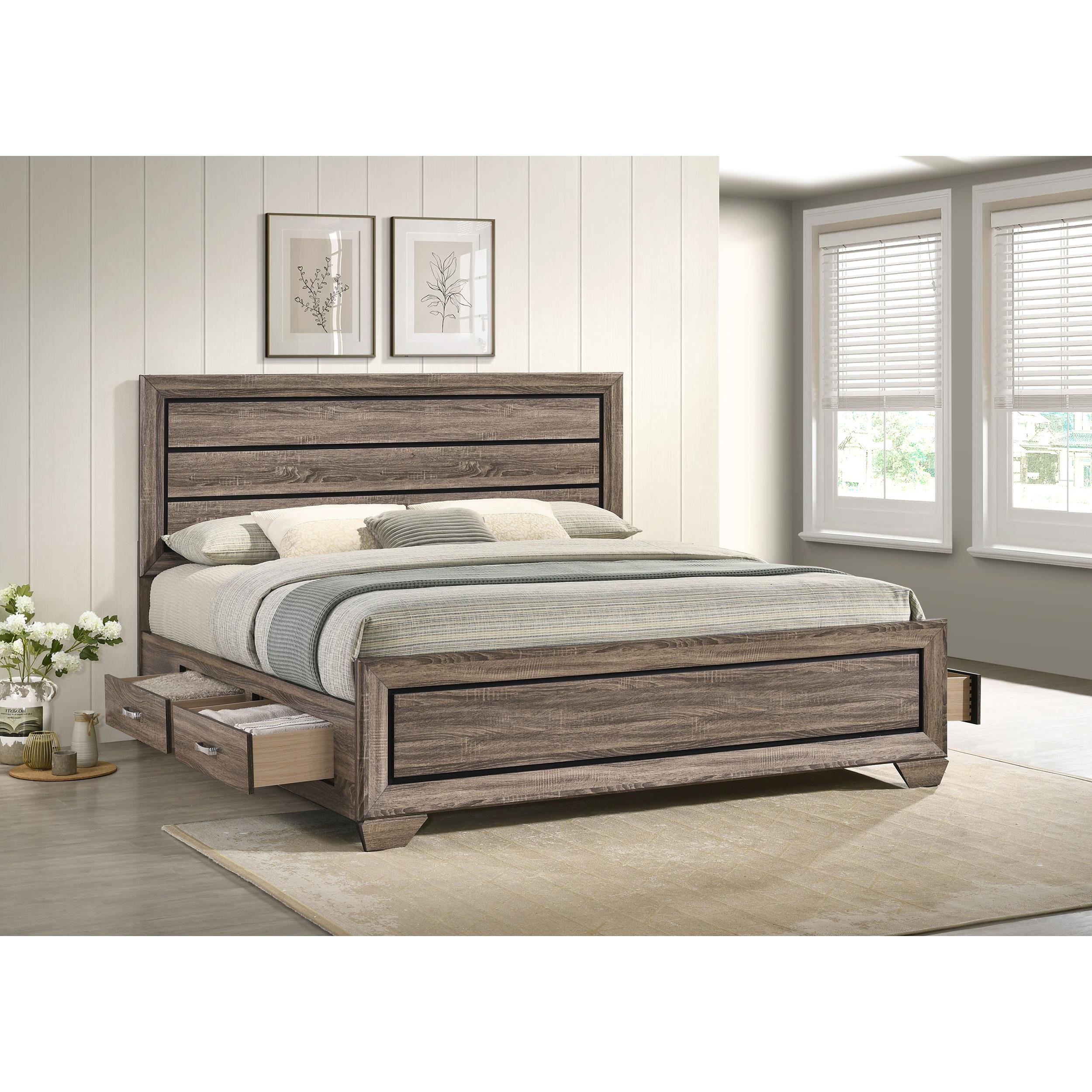  Size_King --  Kauffman 204190KE Wood Eastern King Storage Panel Bed - Washed Taupe IMAGE 10