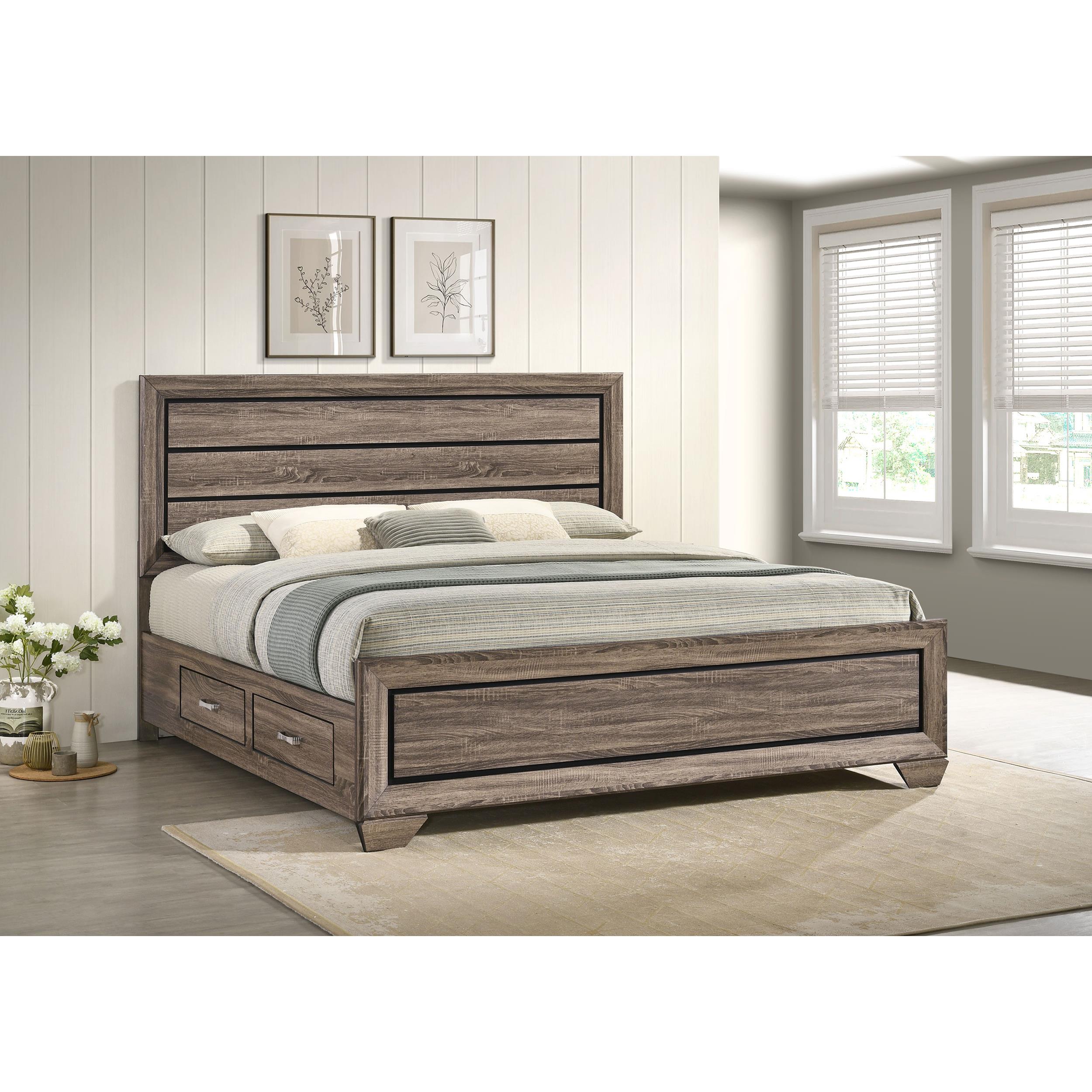  Size_King --  Kauffman 204190KE Wood Eastern King Storage Panel Bed - Washed Taupe IMAGE 9