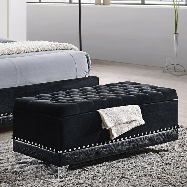 Coaster Furniture Barzini 300644 Velvet Upholstered Tufted Storage Bench - Black