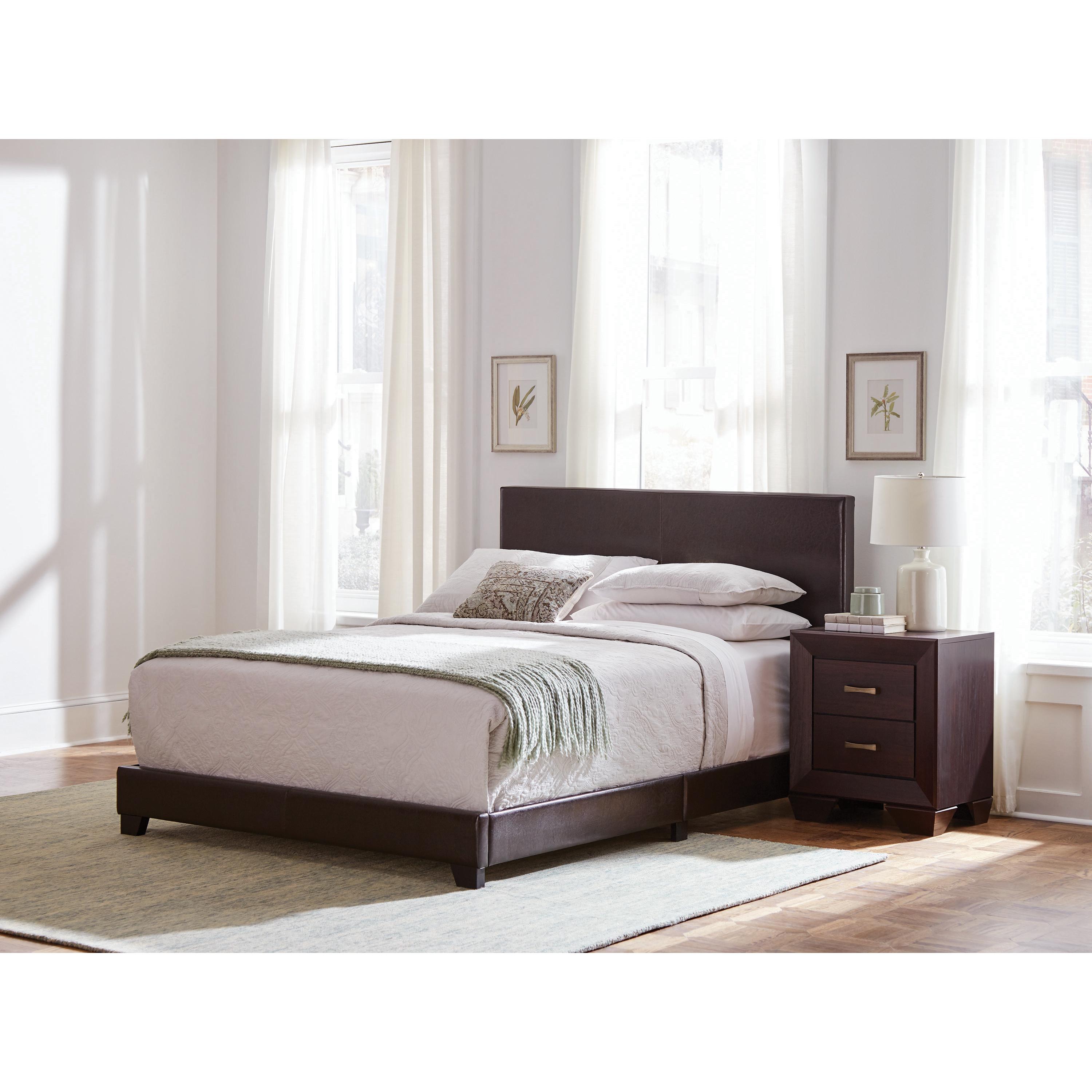  Size_Queen --  Dorian 300762Q Faux Leather Upholstered Queen Panel Bed - Brown IMAGE 2