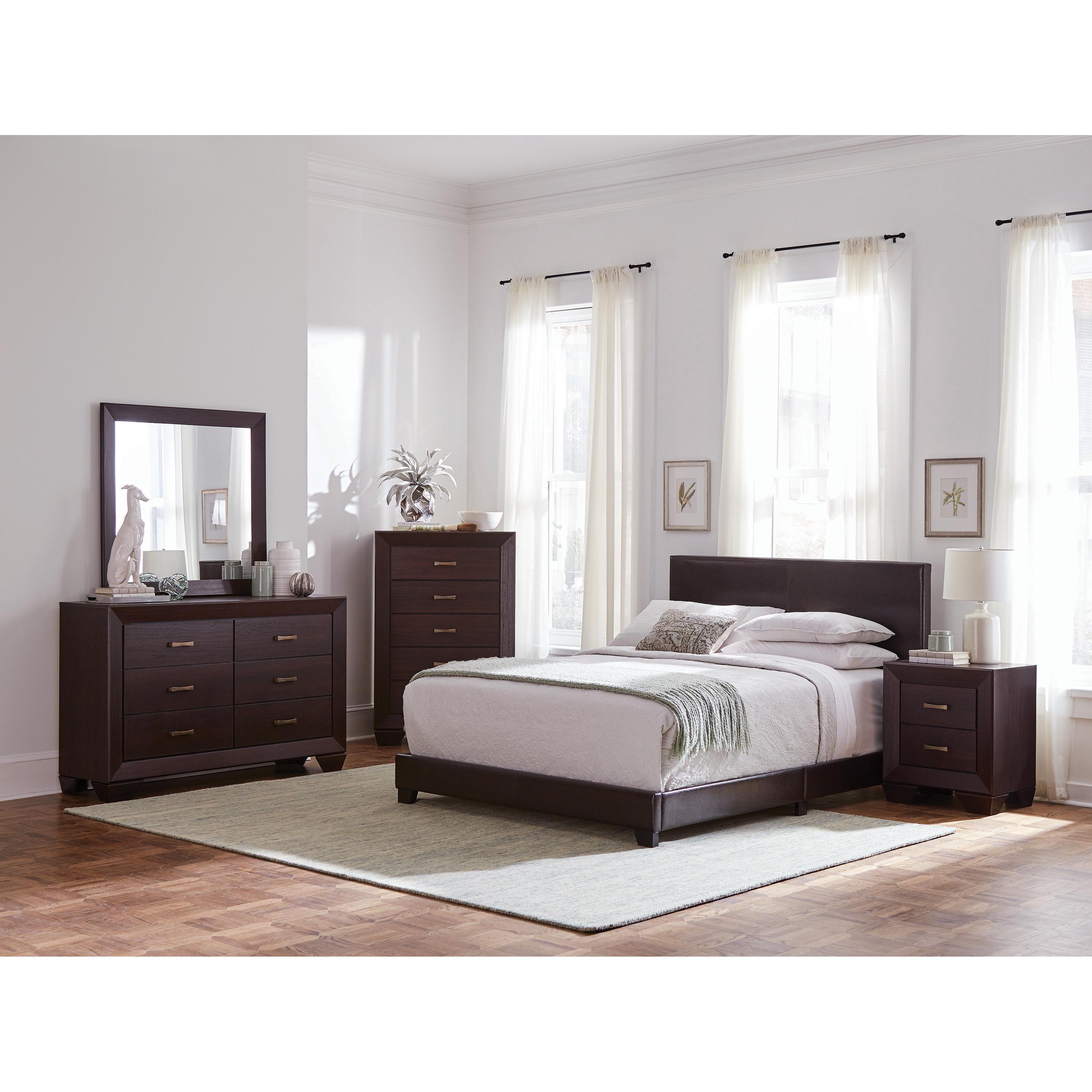  Size_Queen --  Dorian 300762Q Faux Leather Upholstered Queen Panel Bed - Brown IMAGE 4