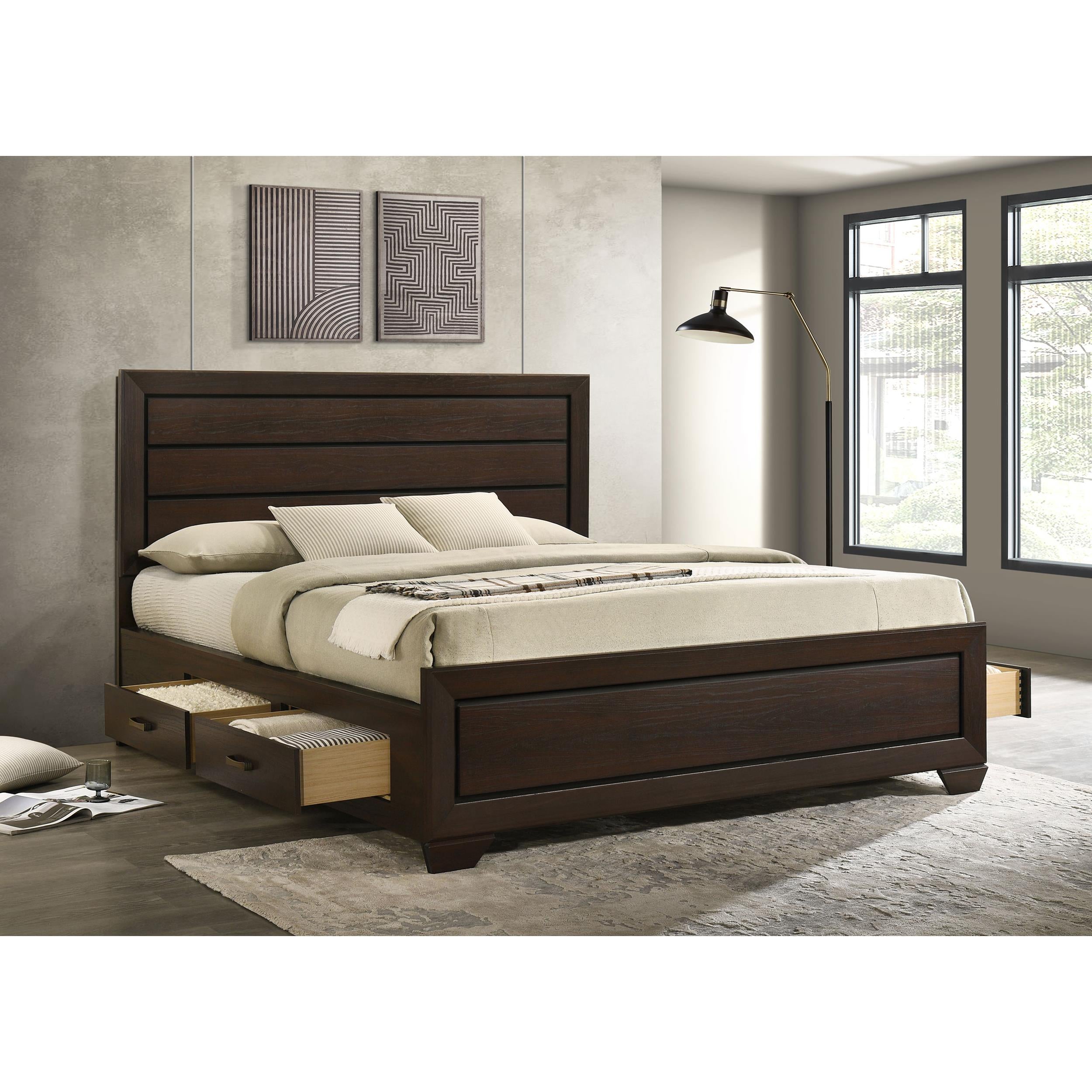  Size_California King --  Kauffman 204390KW Wood California King Storage Panel Bed - Dark Cocoa IMAGE 10