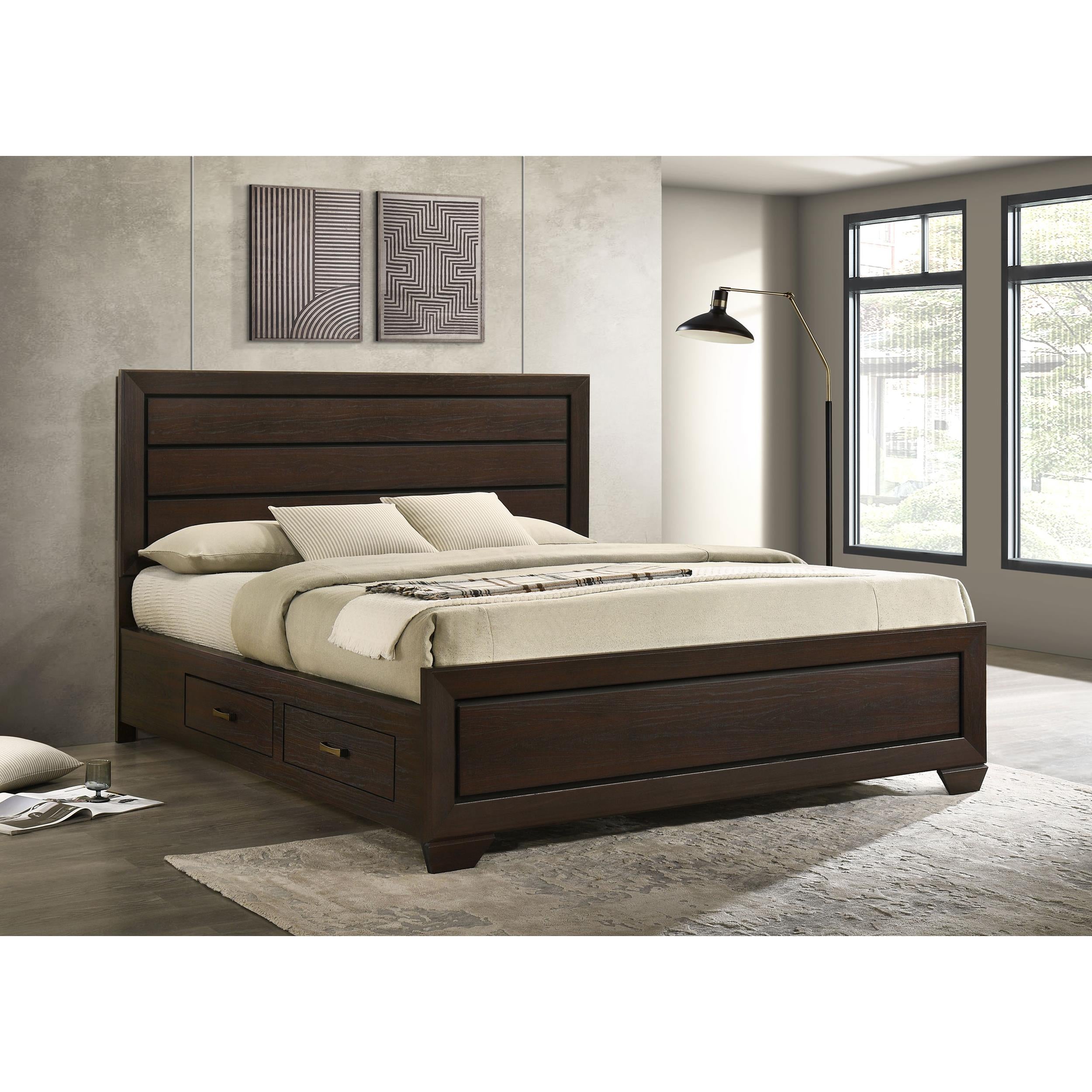  Size_California King --  Kauffman 204390KW Wood California King Storage Panel Bed - Dark Cocoa IMAGE 9