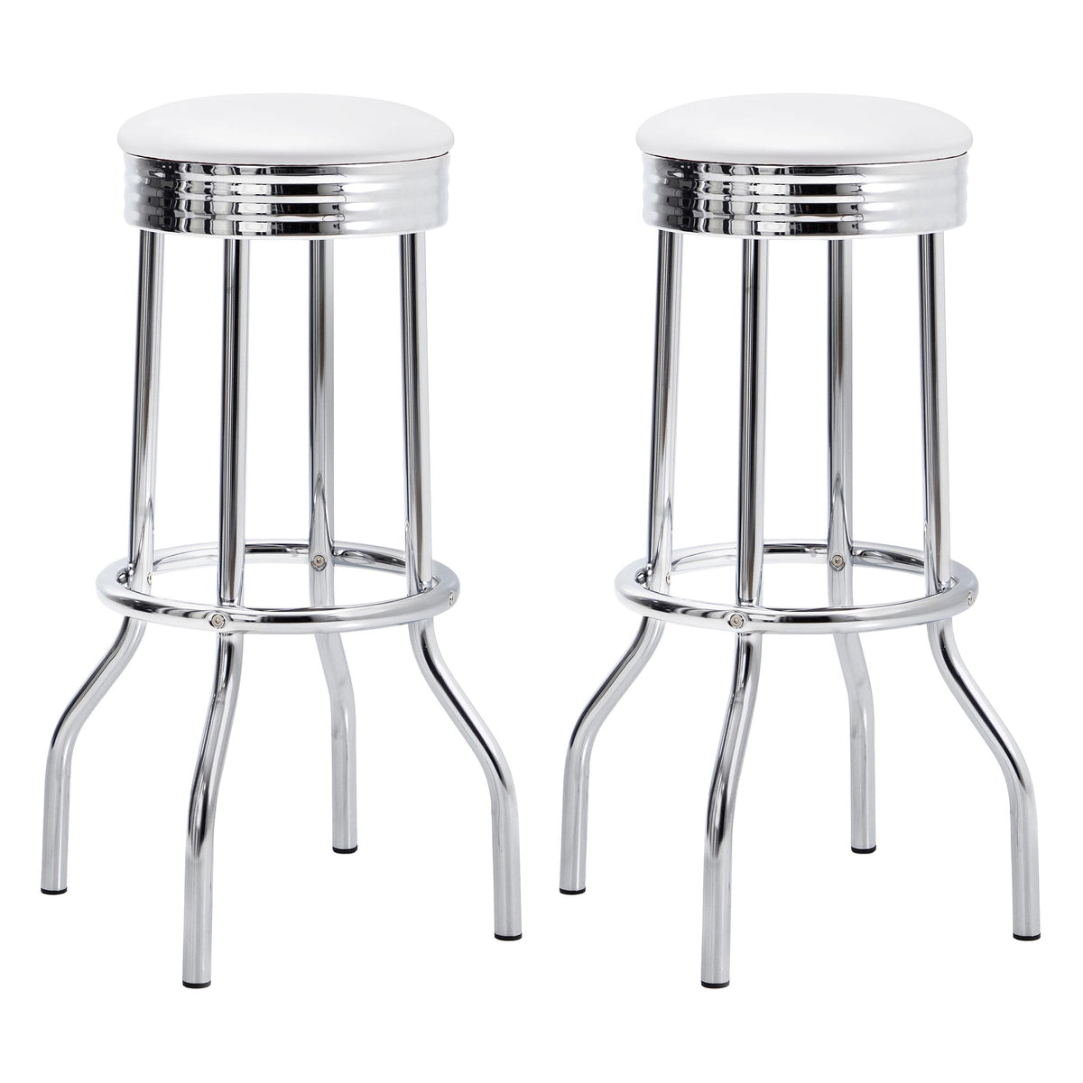  Coaster Furniture Retro 2299W Upholstered Metal Swivel Bar Stool - White (Set of 2) IMAGE 1