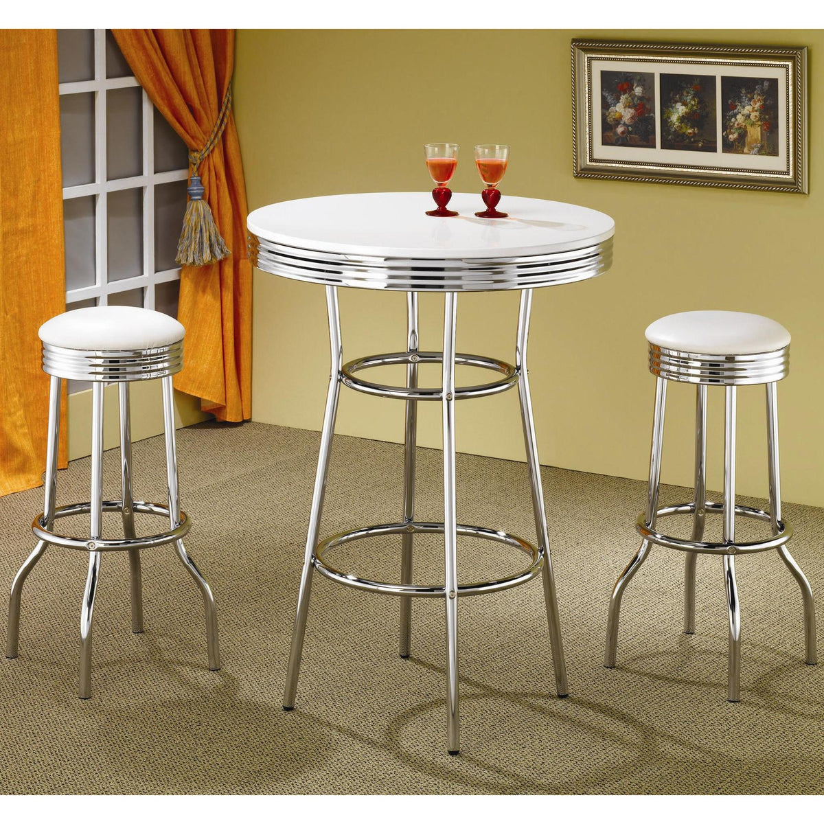 Coaster Furniture Retro 2299W Upholstered Metal Swivel Bar Stool - White (Set of 2) IMAGE 4