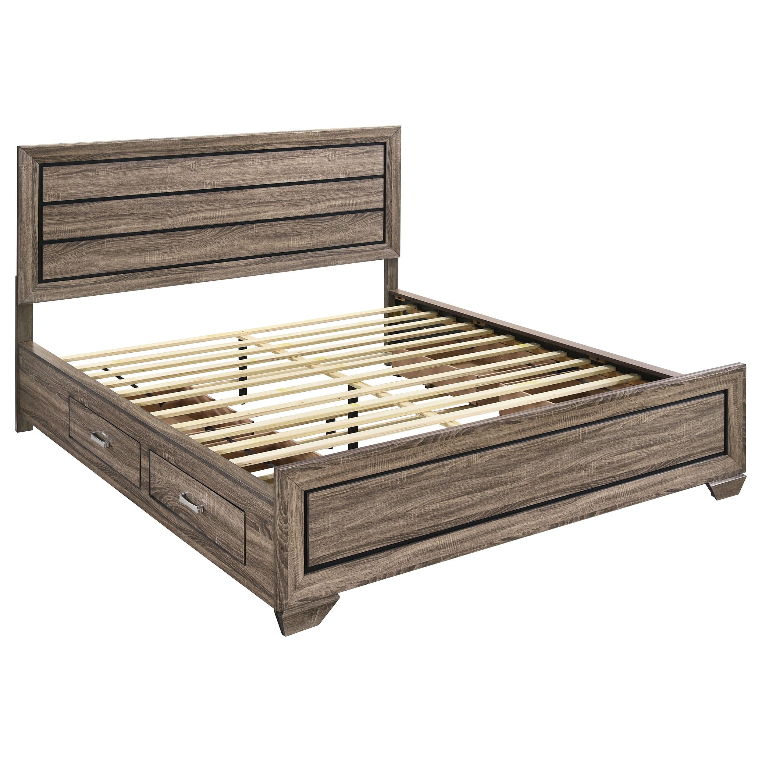  Size_California King --  Kauffman 204190KW Wood California King Storage Panel Bed - Washed Taupe IMAGE 1