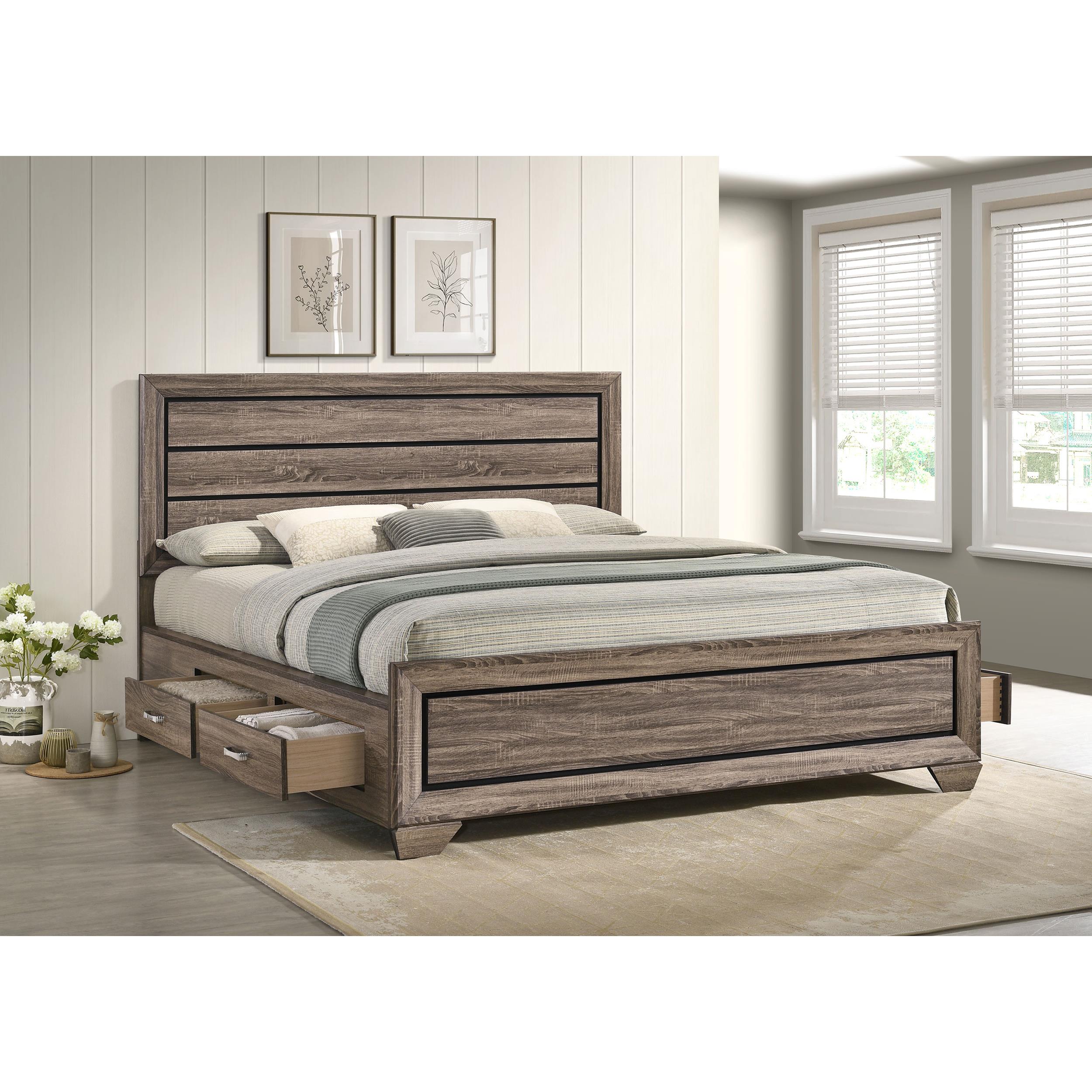  Size_California King --  Kauffman 204190KW Wood California King Storage Panel Bed - Washed Taupe IMAGE 10